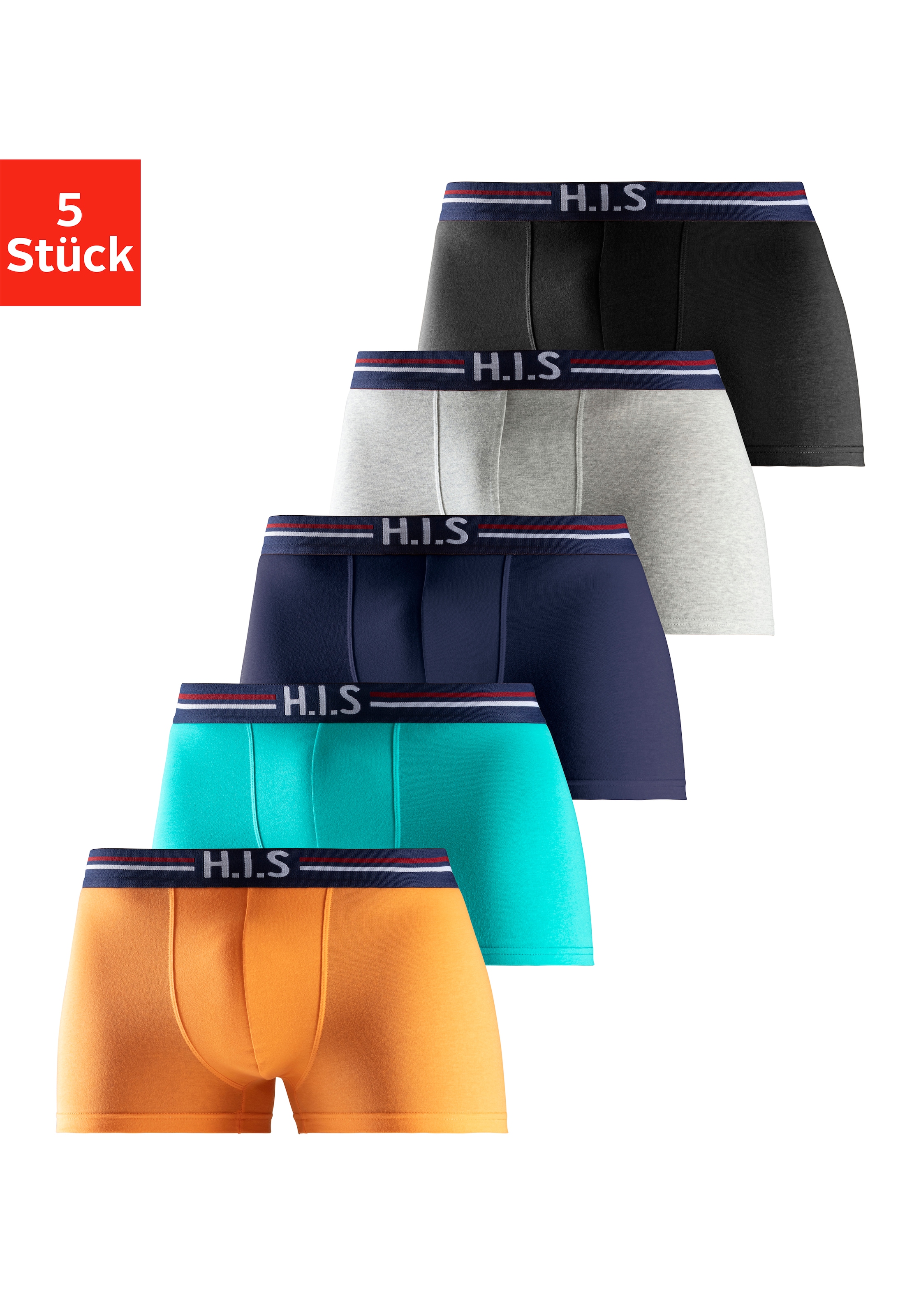 H.I.S Boxer "Boxershorts für Herren", (Packung, 5 St.), mit Streifen und Markenlogo im Bund