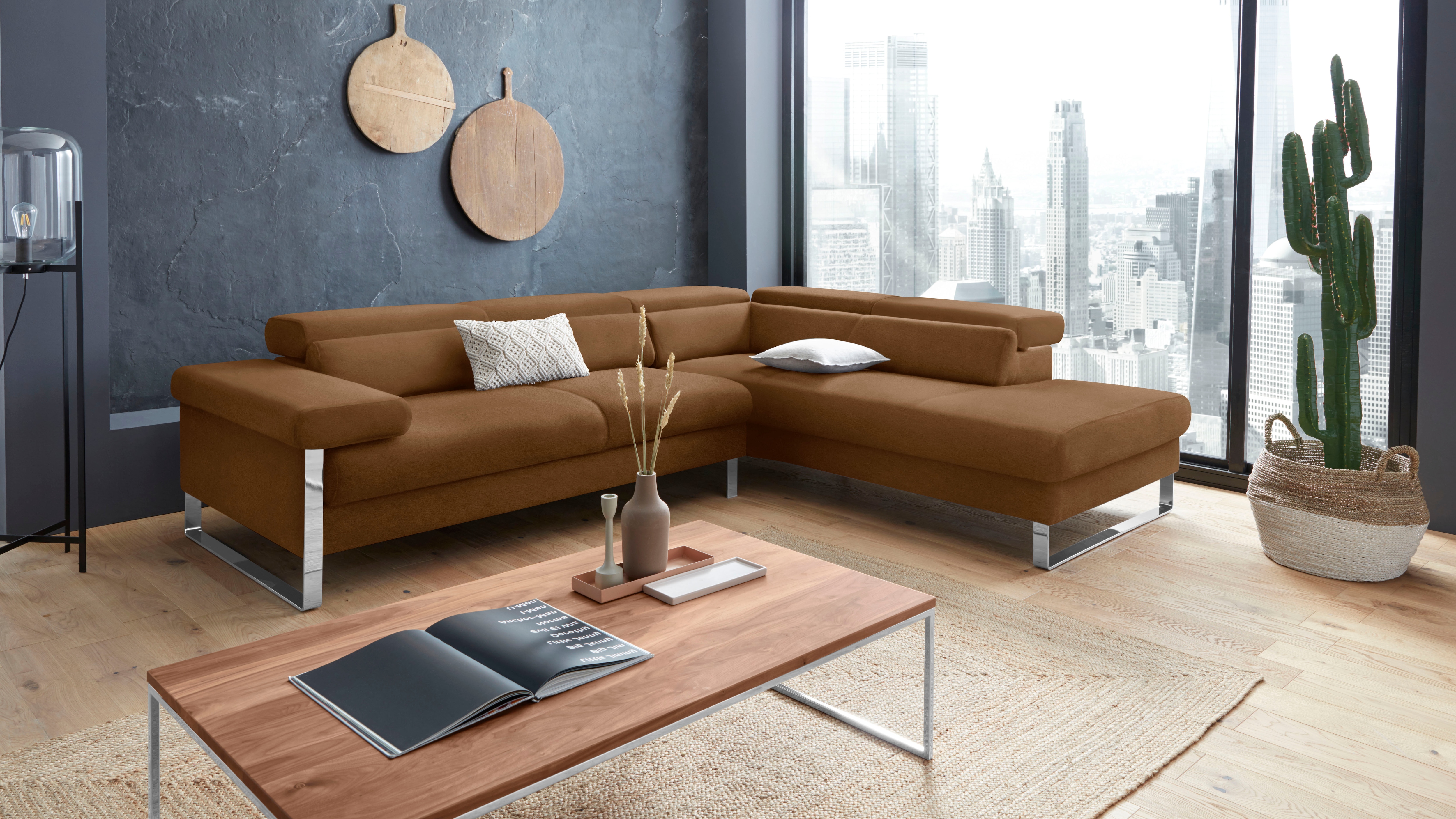 W.SCHILLIG Ecksofa "finn, toller Sitzkomfort, L-Form, hochwertige Verarbeitungsdetails" German Design Award 2016, Fußgestell Chrom glänzend, Breite 281 cm