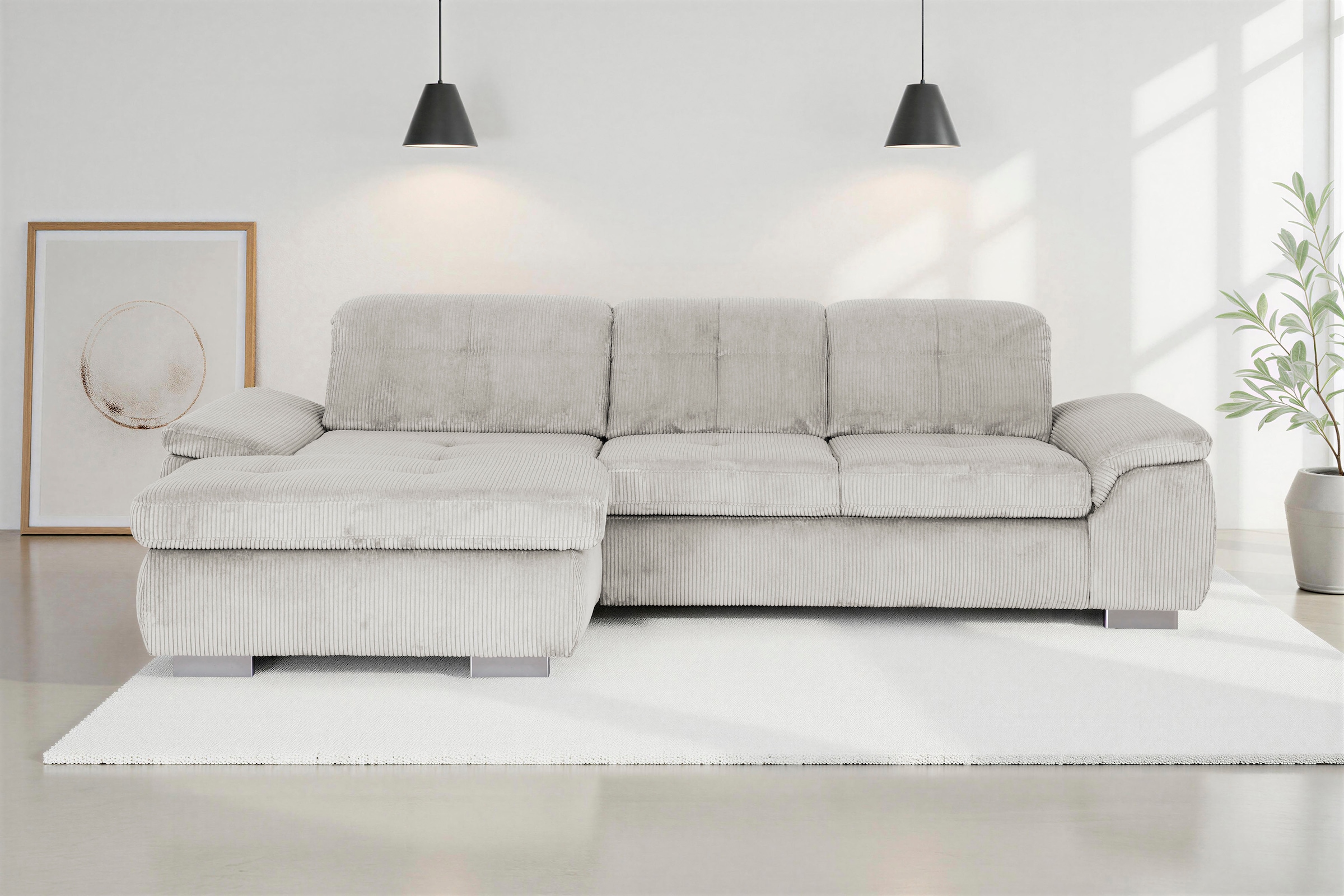 Die PlanBar Ecksofa "MP-IN16037 L-Form, Breite 289 cm, mit Kaltschaum-Polsterung" mit Sitztiefenverstellung & Zierkissen