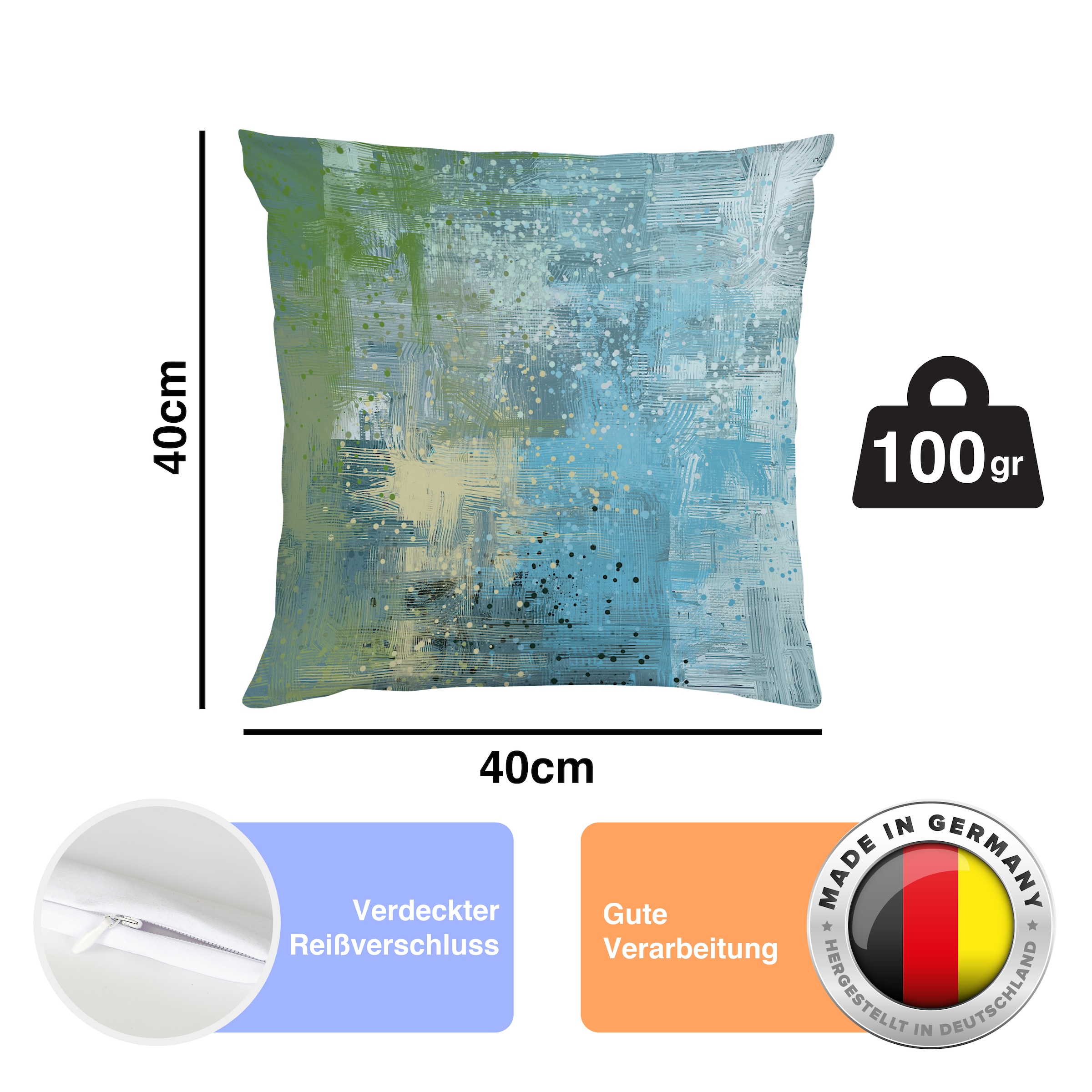 queence Dekokissen »Pastellfarben grün blau«, Beidseitig bedruckte Kissenhülle, Kissen 40x40cm, inkl. Reißverschluss