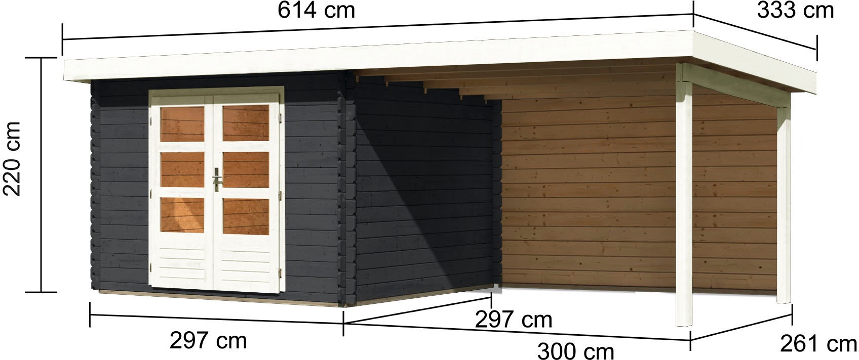 Karibu Gartenhaus »Schloßsee 5«, (Set), mit Anbaudach und Rückwand