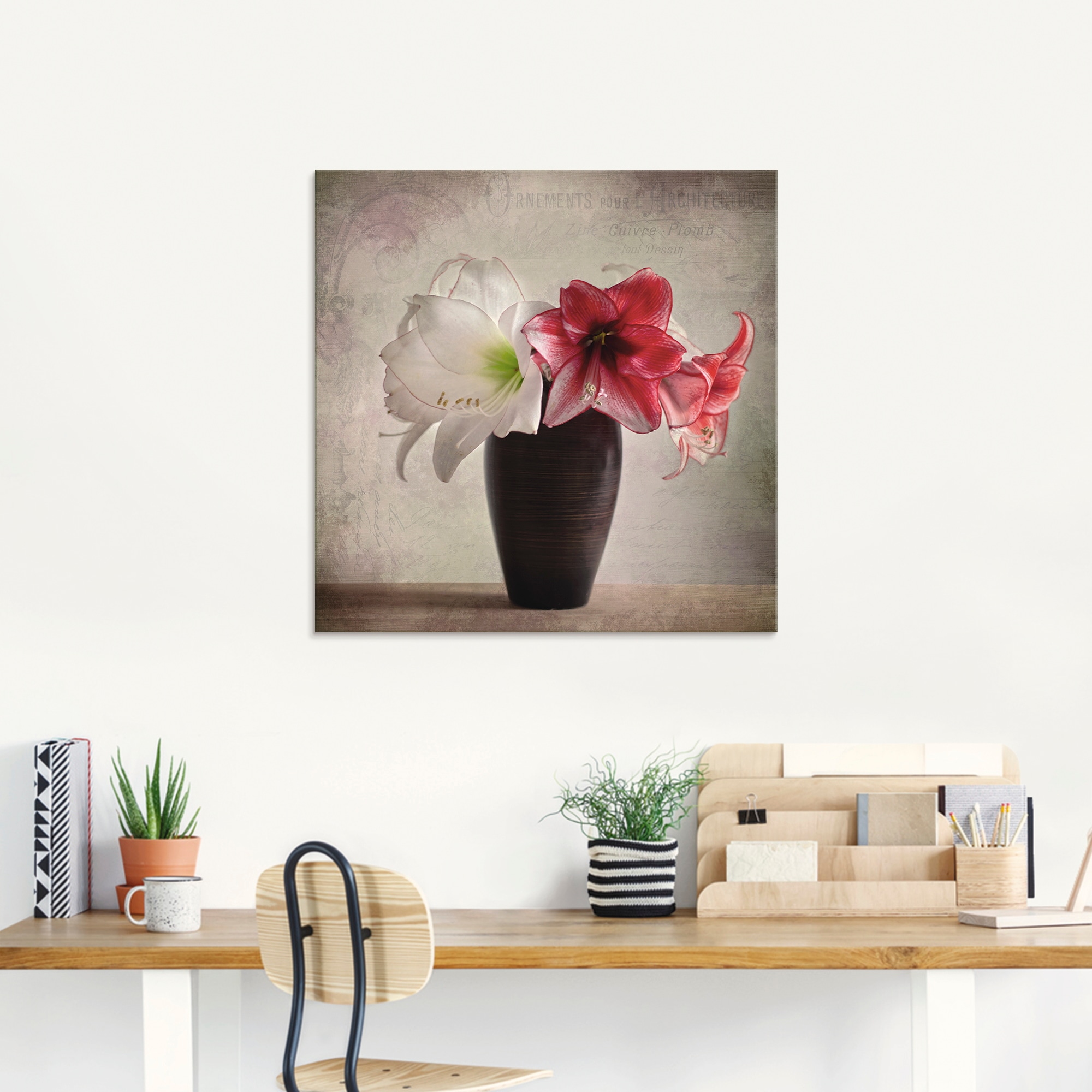 Artland Glasbild »Amaryllis Vintage I«, Blumen, (1 St.), in verschiedenen Größen
