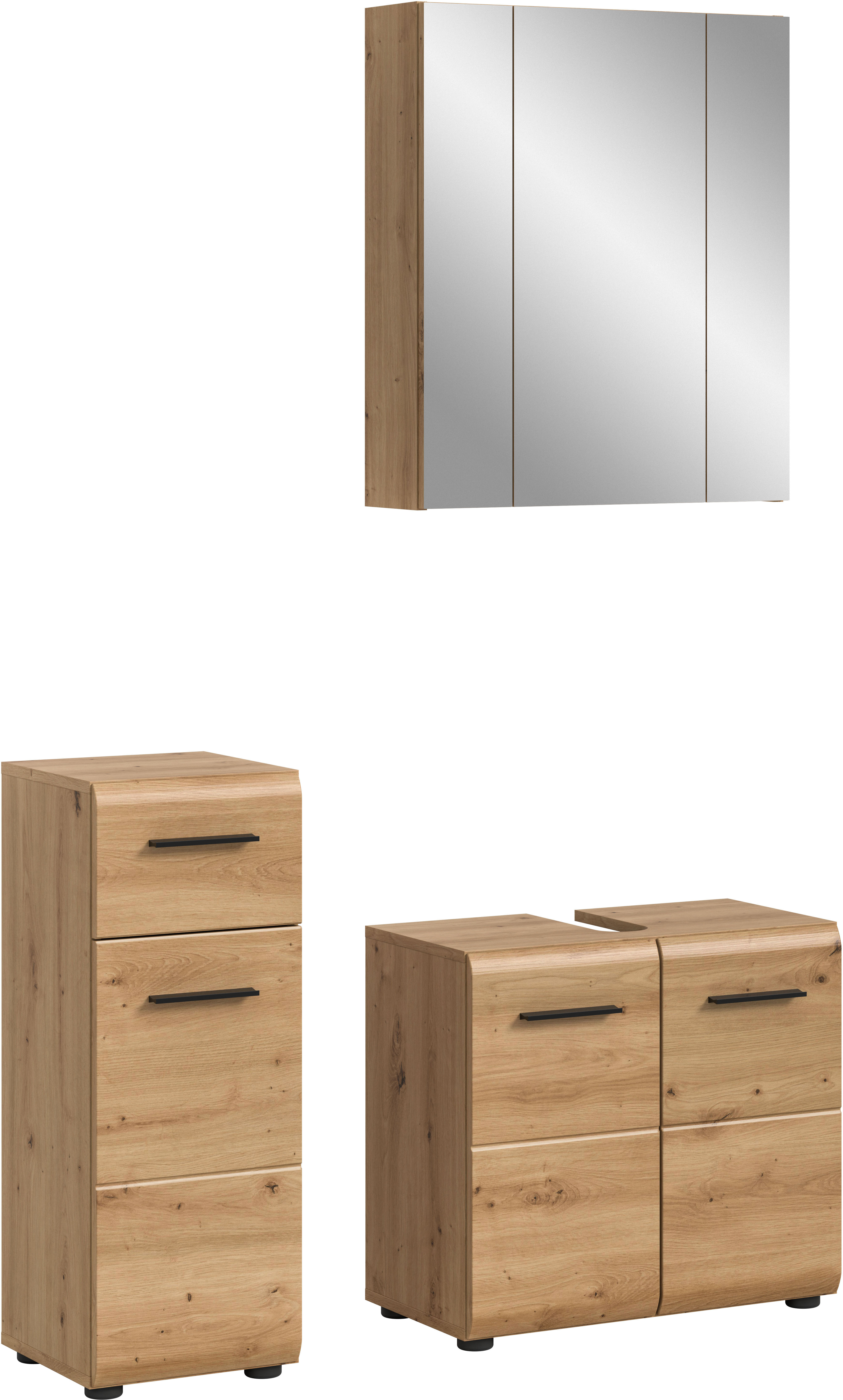 welltime Badmöbel-Set "FLORENZ, 3-teilige Badkombination, hochwertige MDF-Front" best. aus: 1 Unterschrank, 1 Waschbeckenunterschrank, 1 Spiegelschrank