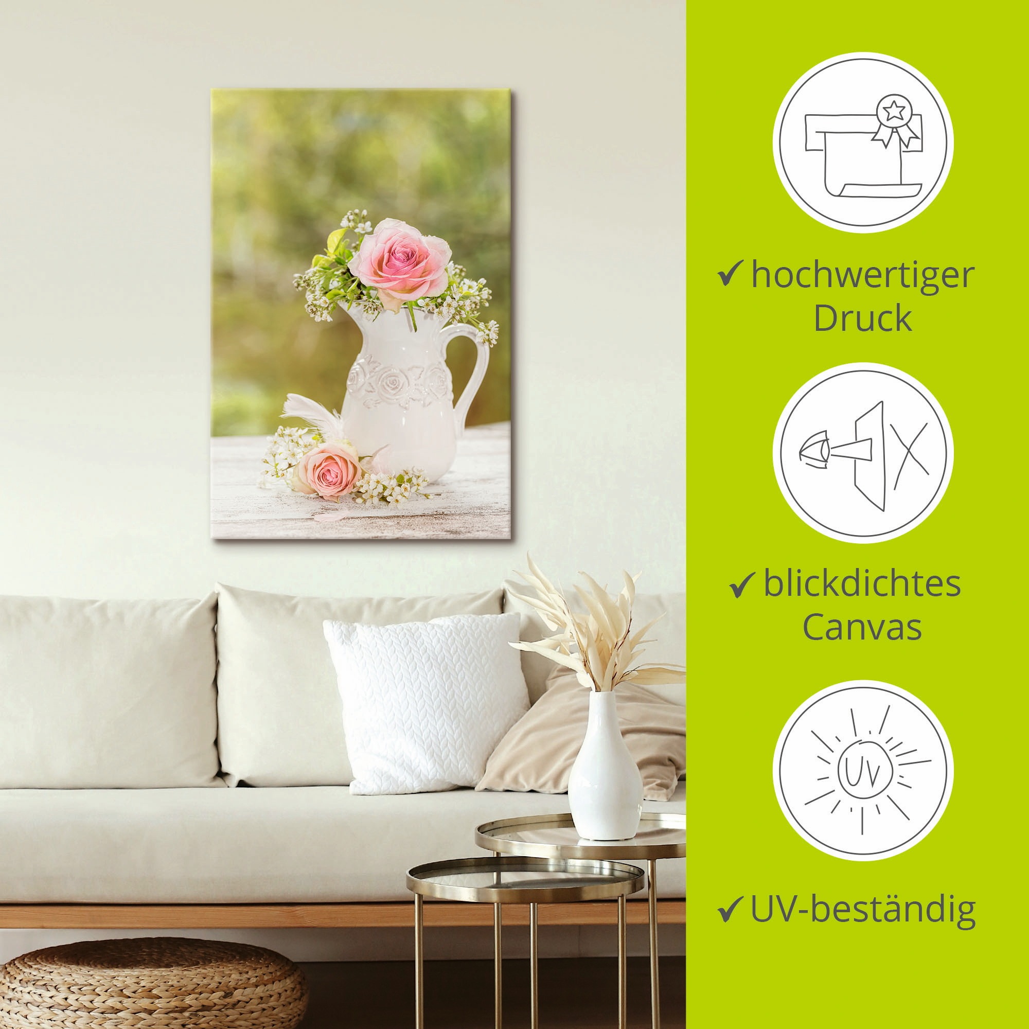 Artland Wandbild »Vintage Rosen in Vase«, Blumen, (1 St.), als Alubild, Outdoorbild, Leinwandbild, Poster in verschied. Größen