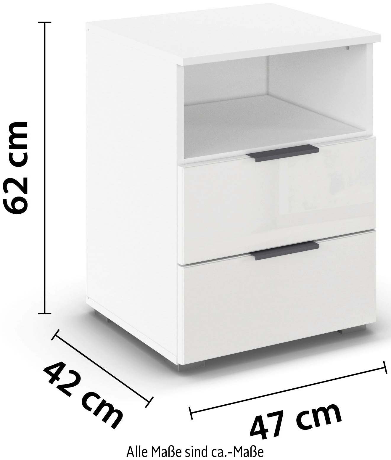 rauch Nachtkommode »Nachttisch Nachtschrank Nachtkonsole AGORDO mit Glasfront«, (in zwei Griff-Farben), mit 2 Schubladen und Nische für viel Stauraum MADE IN GERMANY