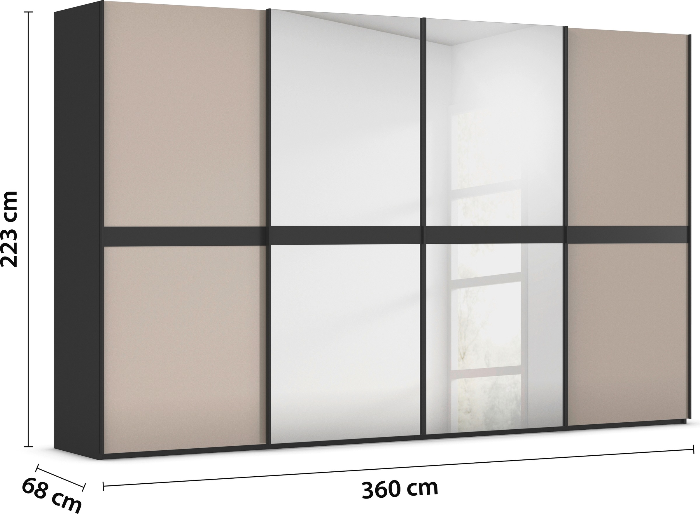 rauch Schwebetürenschrank »Kleiderschrank Schrank Garderobe Schlafzimmerschrank SCALE-LINE«, edle Optik mit Bauchbinde mit Glas/Spiegel-Front MADE IN GERMANY