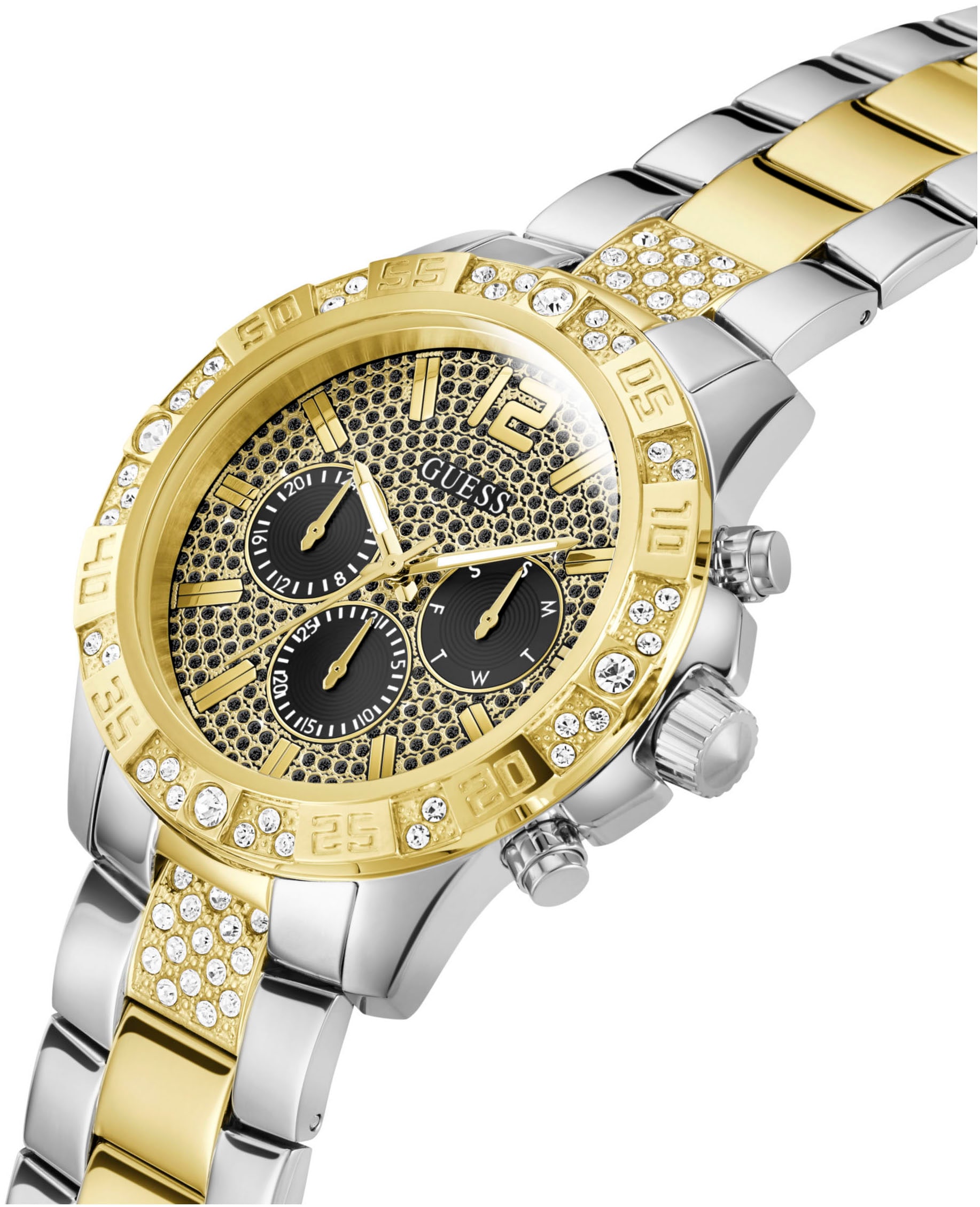 Guess Multifunktionsuhr »MAJESTIC«, Quarzuhr, Armbanduhr, Herren, Datum, 12/24-Std.-Anzeige,Kristallsteine