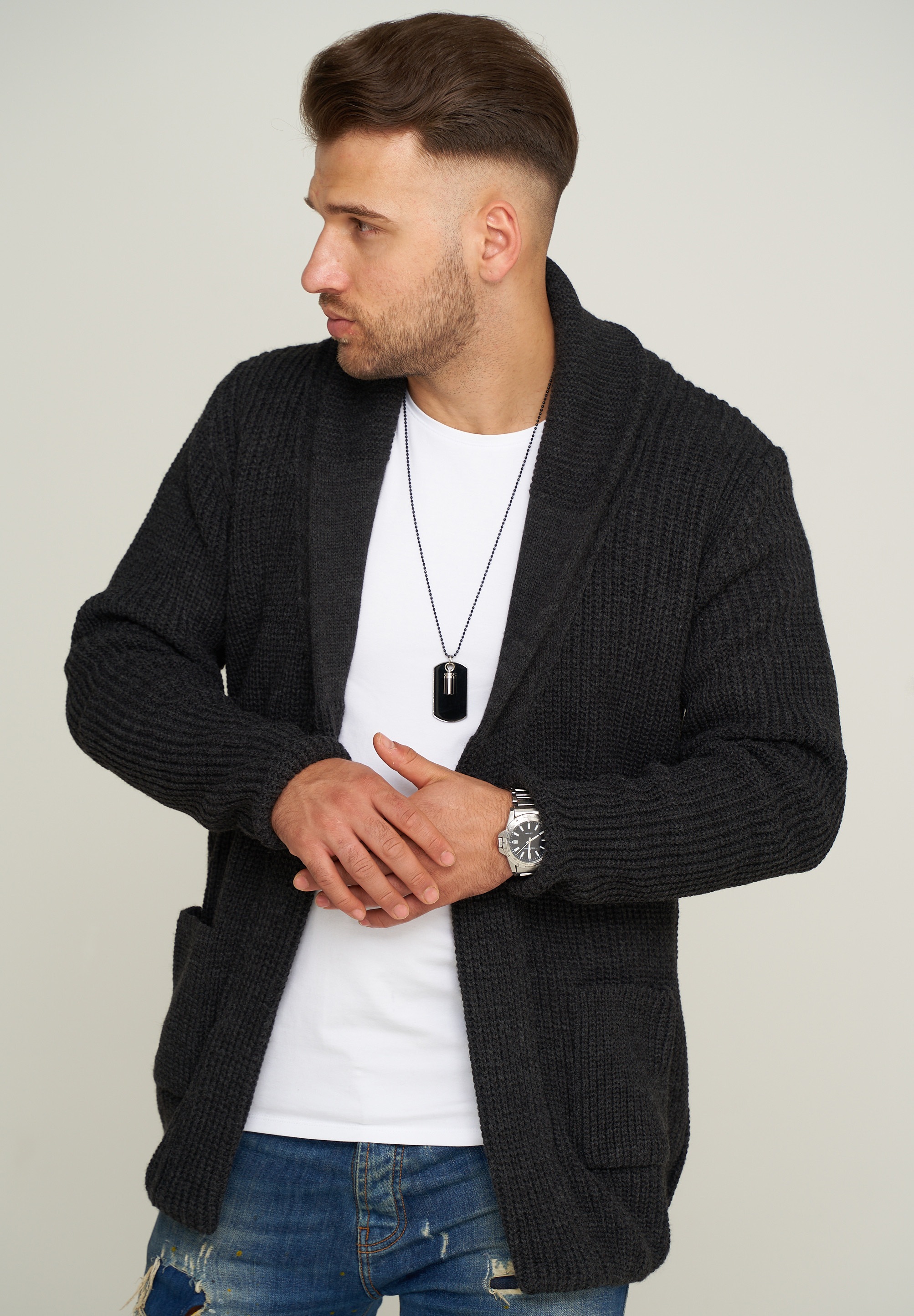 behype Strickjacke »MKCARDY45«, mit Schalkragen
