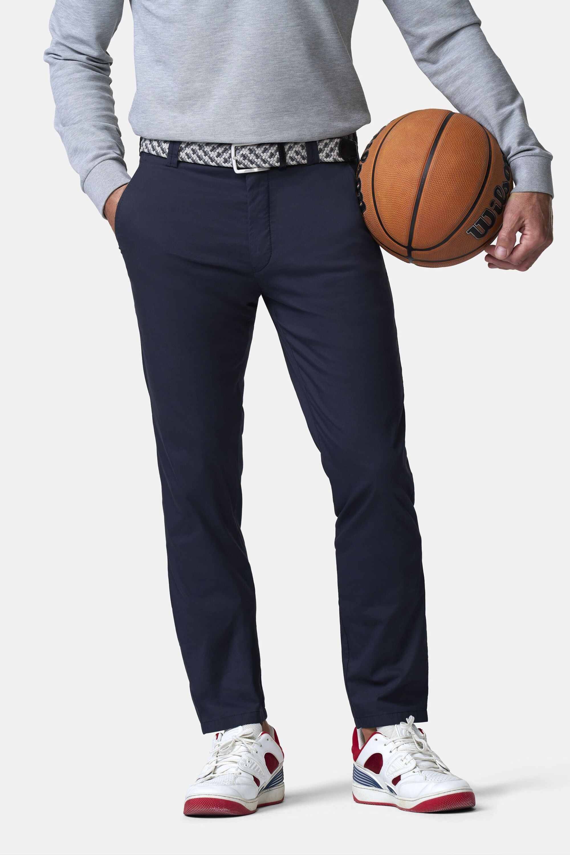 Chinos MEYER "Bonn 1-8137", Herren, Gr. 102, Untersetzt- und Schlankgrößen, marine, 73% Baumwolle, 23% Polyamid, 4% Elasthan, unifarben, regular fit lang, Hosen, aus Bio-Baumwolle