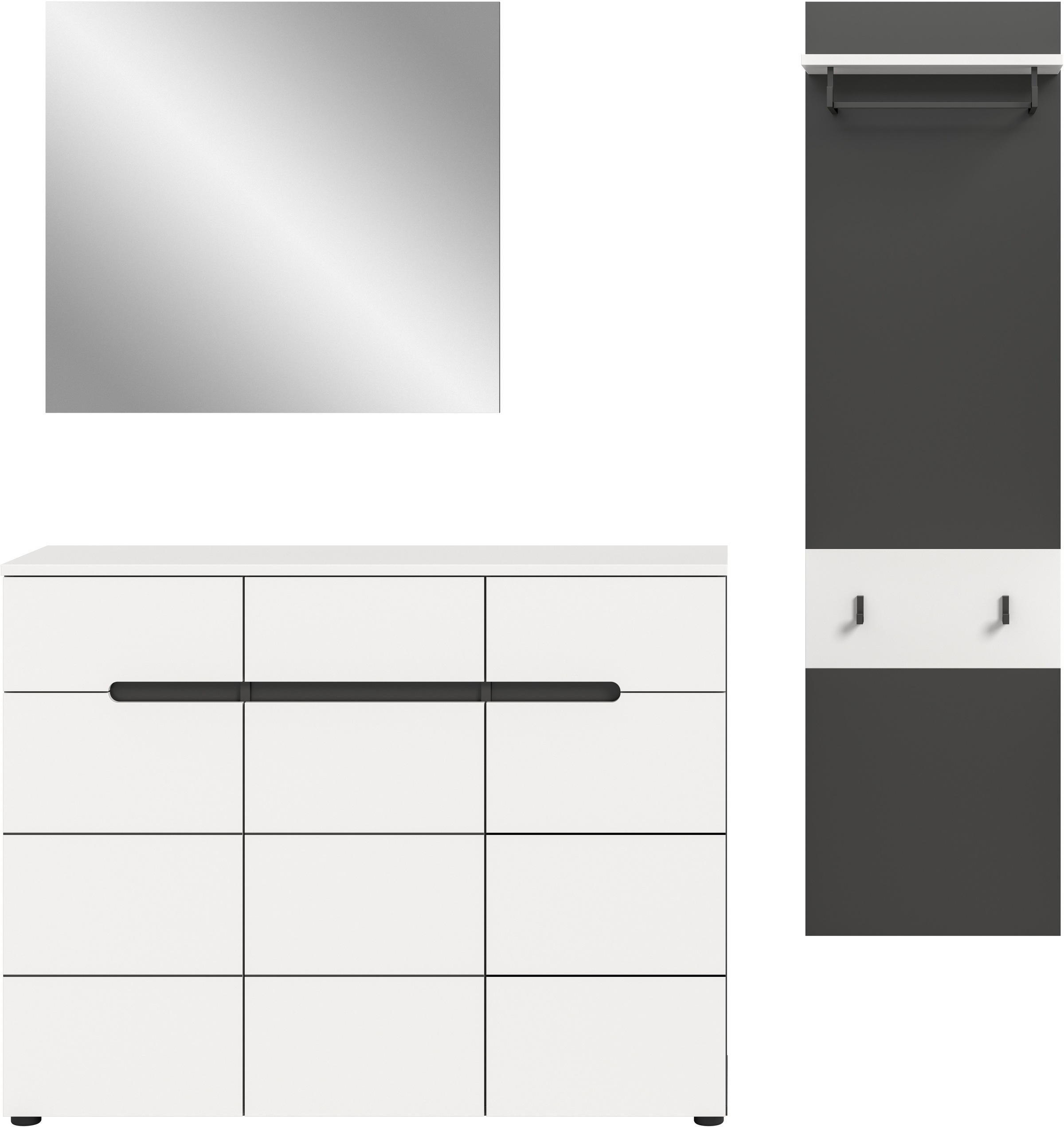 INOSIGN Garderoben-Set, (Set, 3 St., bestehend aus: Kommode, Spiegel und Garderobenpaneel), Garderobenkombination, Kombination, Set, Flurgarderobe, Diele