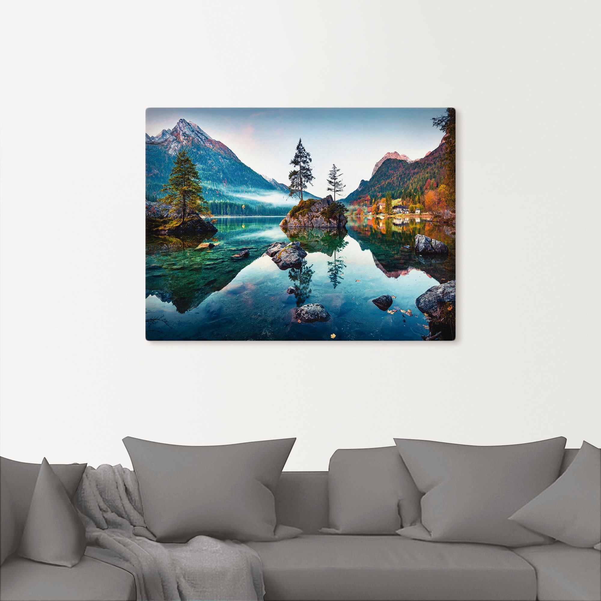 Artland Wandbild »Herbstszene des Hintersee vor Alpen«, Seebilder, (1 St.), als Alubild, Outdoorbild, Leinwandbild, Poster, Wandaufkleber