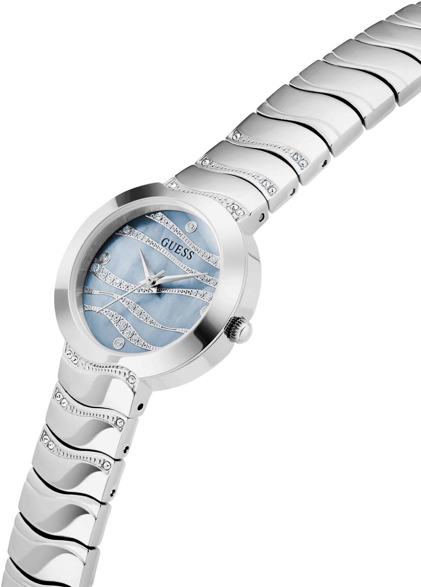 Guess Quarzuhr »LAGUNA«, Armbanduhr, Damenuhr, Edelstahlarmband