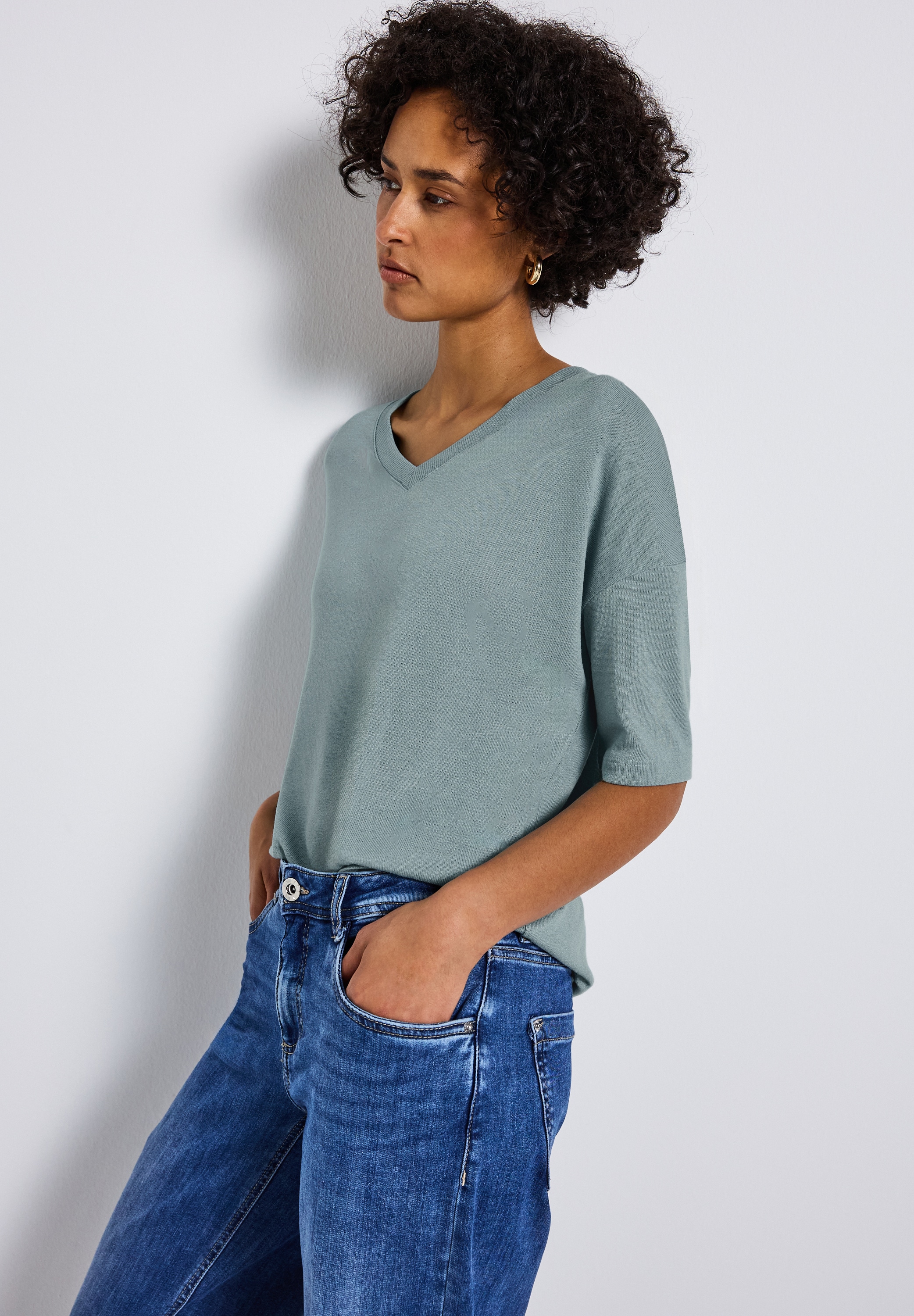 STREET ONE T-Shirt, mit V-Ausschnitt und im Strick-Look