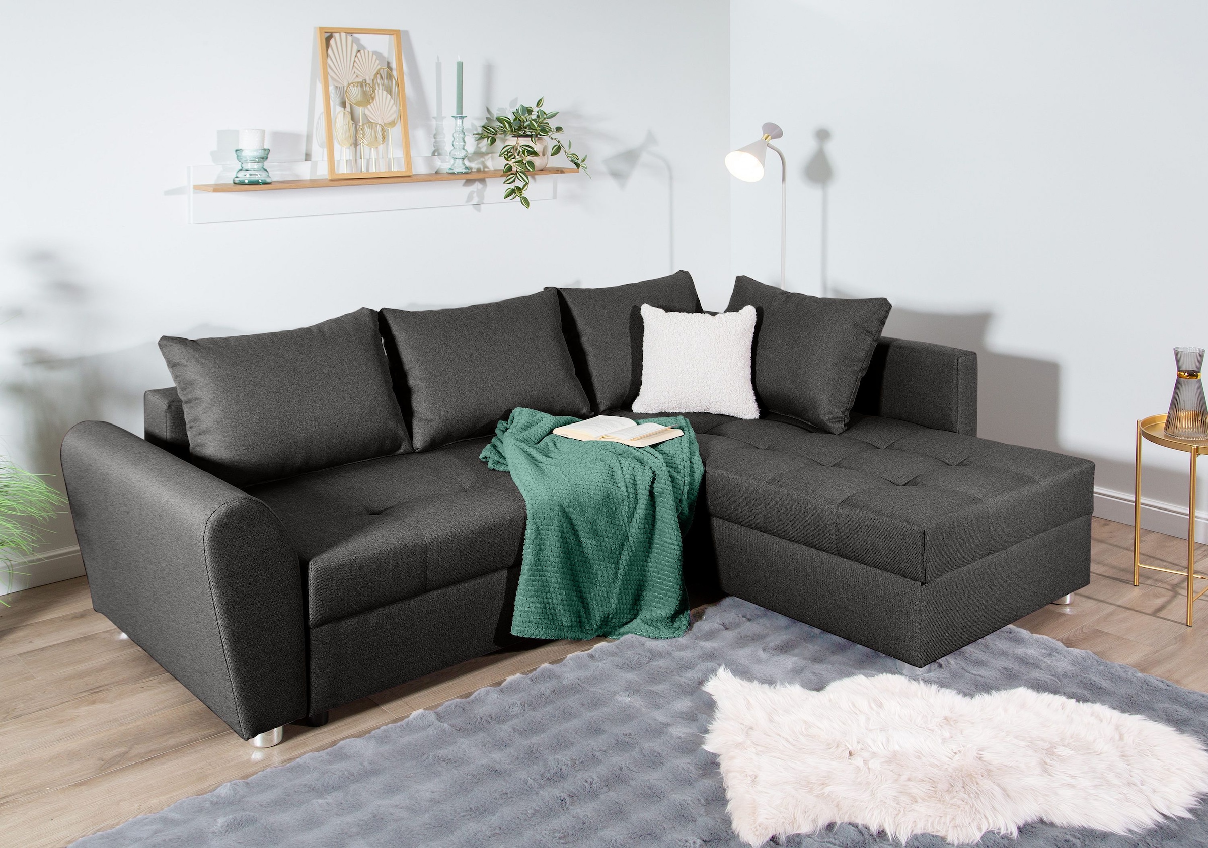 COLLECTION AB Ecksofa »JANA«, Ecksofa,Bettfunktion,Bettkasten,Bonnelfederkern,Rückenkissen