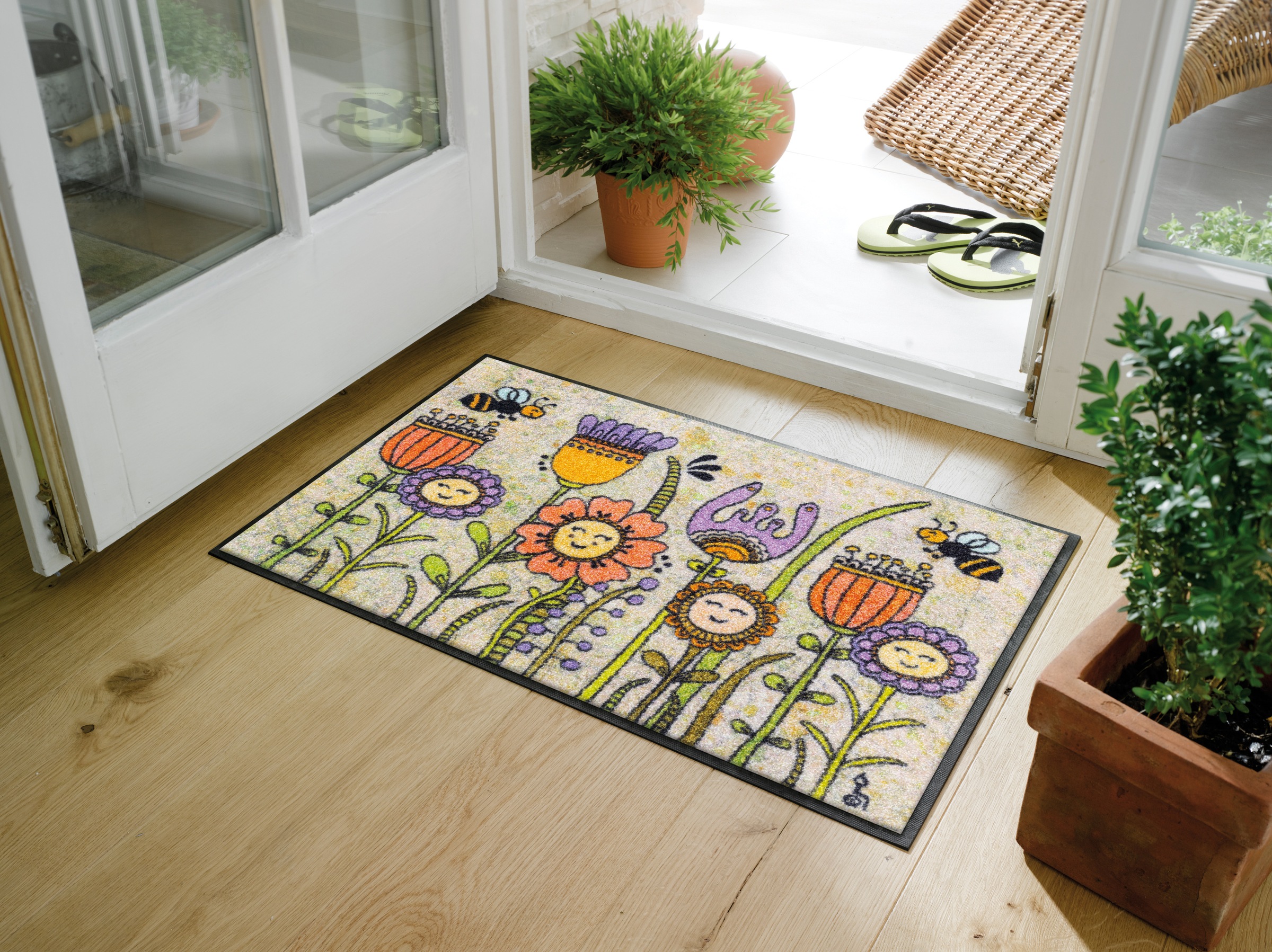 wash+dry by Kleen-Tex Fußmatte "Friendly Flowers" rechteckig 7 mm Höhe günstig online kaufen