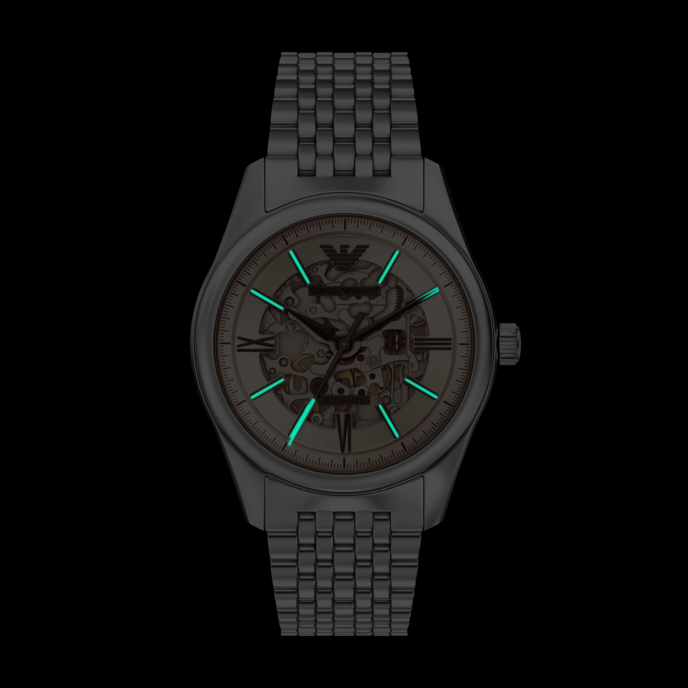 Emporio Armani Automatikuhr Armbanduhr, Herrenuhr, Mechanische Uhr, Edelstahlarmband, analog