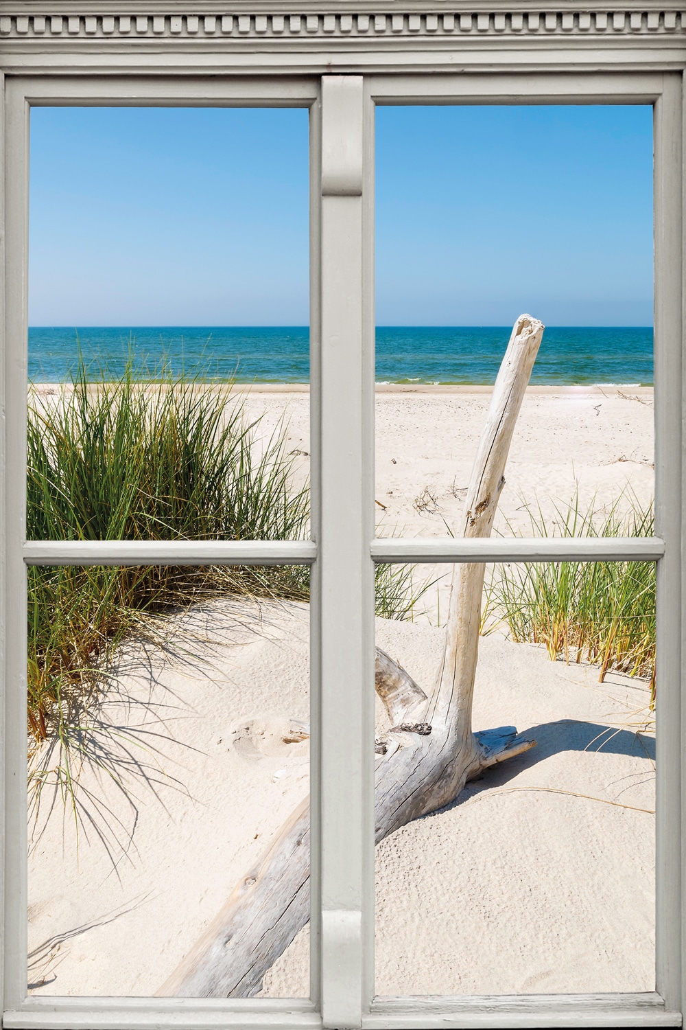 queence Leinwandbild "Langeoog", Düne-Gräser-Natur-Meer-Fensterblick, (1 St günstig online kaufen