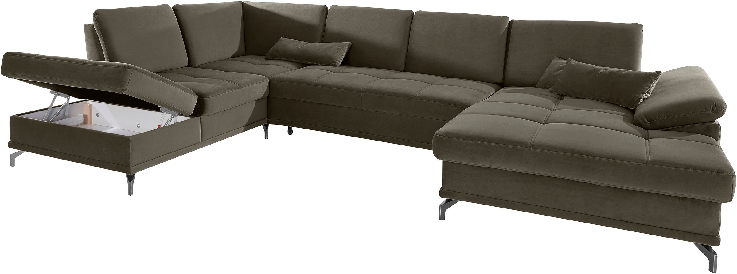 Places of Style Wohnlandschaft »Costello U-Form, mit Sitztiefenverstellung, Armteilverstellung und«, 3 Nierenkissen, optional Bettfunktion und Bettkasten