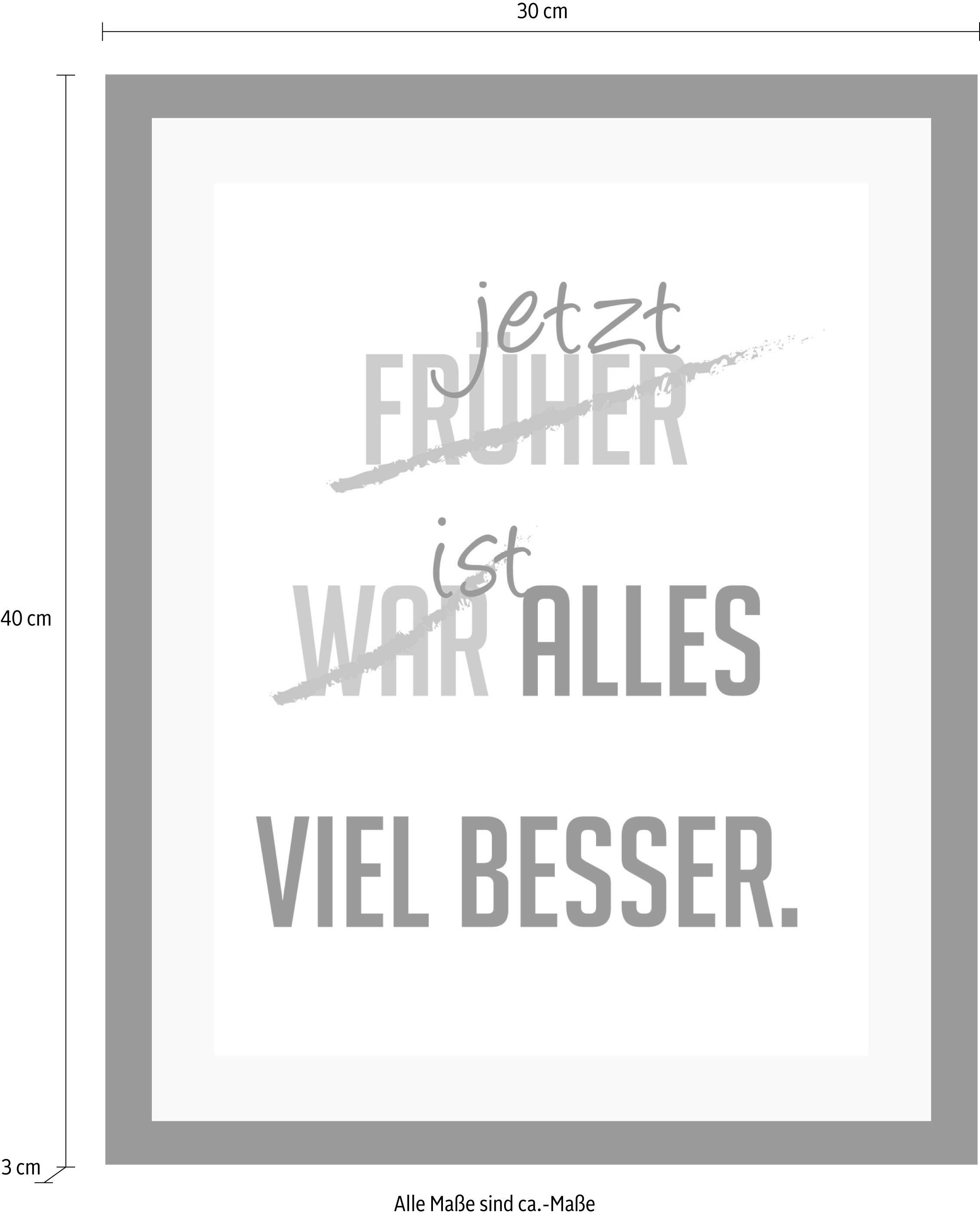 queence Bild »viel besser« Motivationsbilder | Schriftzug | Schwarz-Weiß | Sprüche & Texte HD Premium Poster-Druck inkl. Holzrahmen
