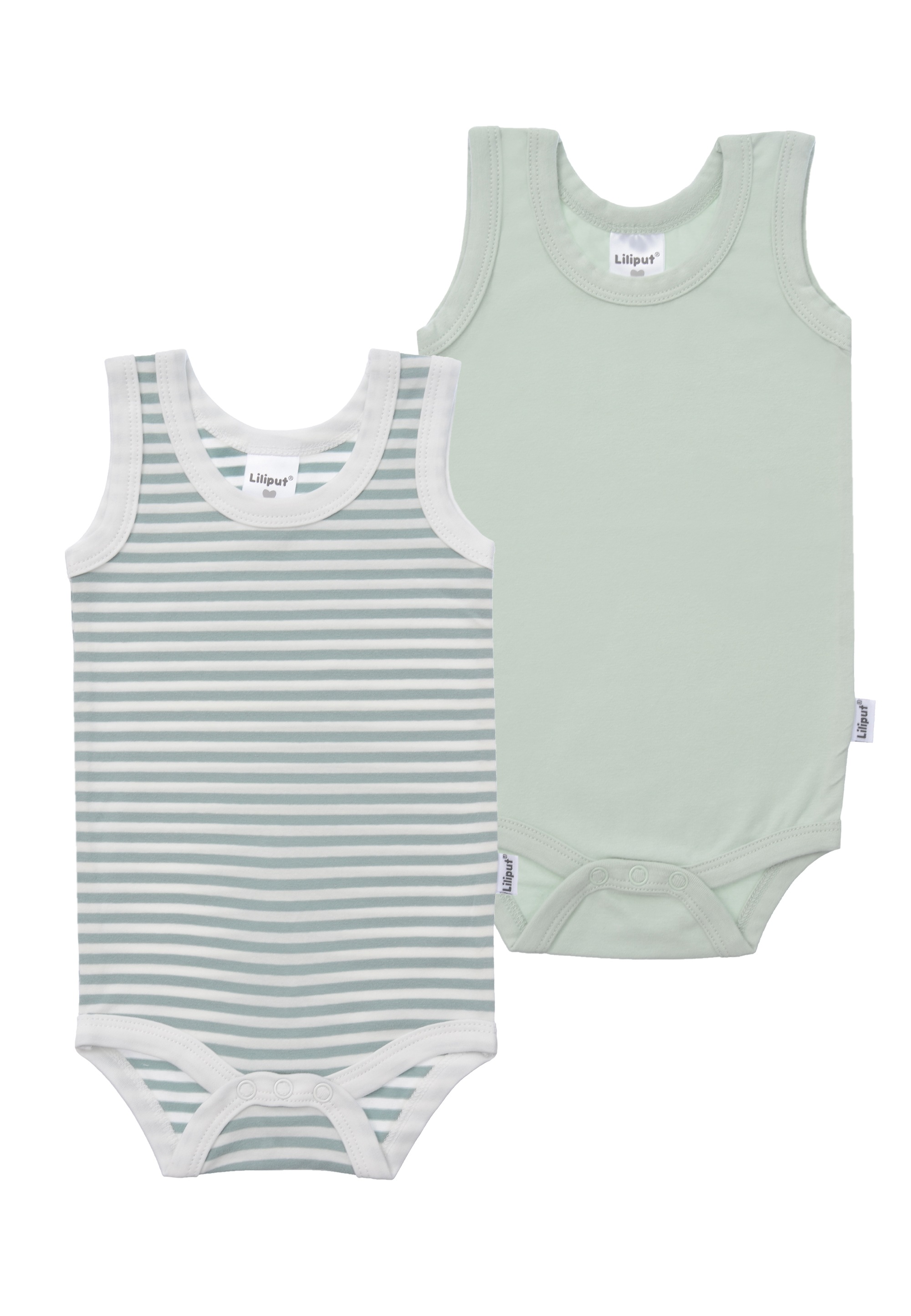 Body LILIPUT, Jungen, Gr. 86/92, EURO-Größen, grün (hellgrün), 95% Baumwolle, 5% Polyester, gestreift, unifarben, Rundhals, Bodys Body, 2er-Pack mit angenehmem Rundhalsausschnitt