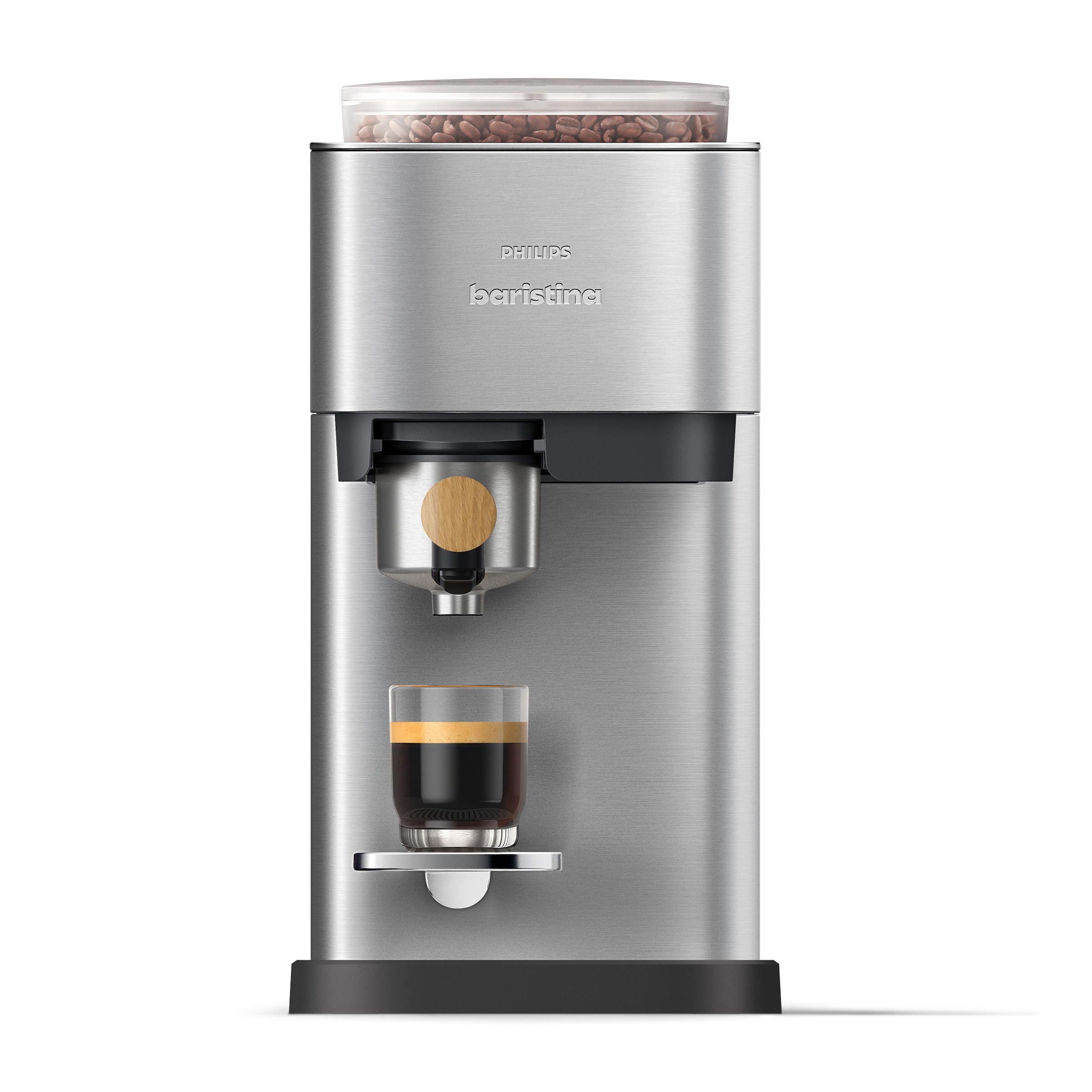 PHILIPS baristina Espressomaschine »Plus in Edelstahl BAR500/00 mit Mahlwerk für ganze Bohnen« Iced Coffee Funktion, 16 bar Pumpendruck, Edelstahl/Eschenholz