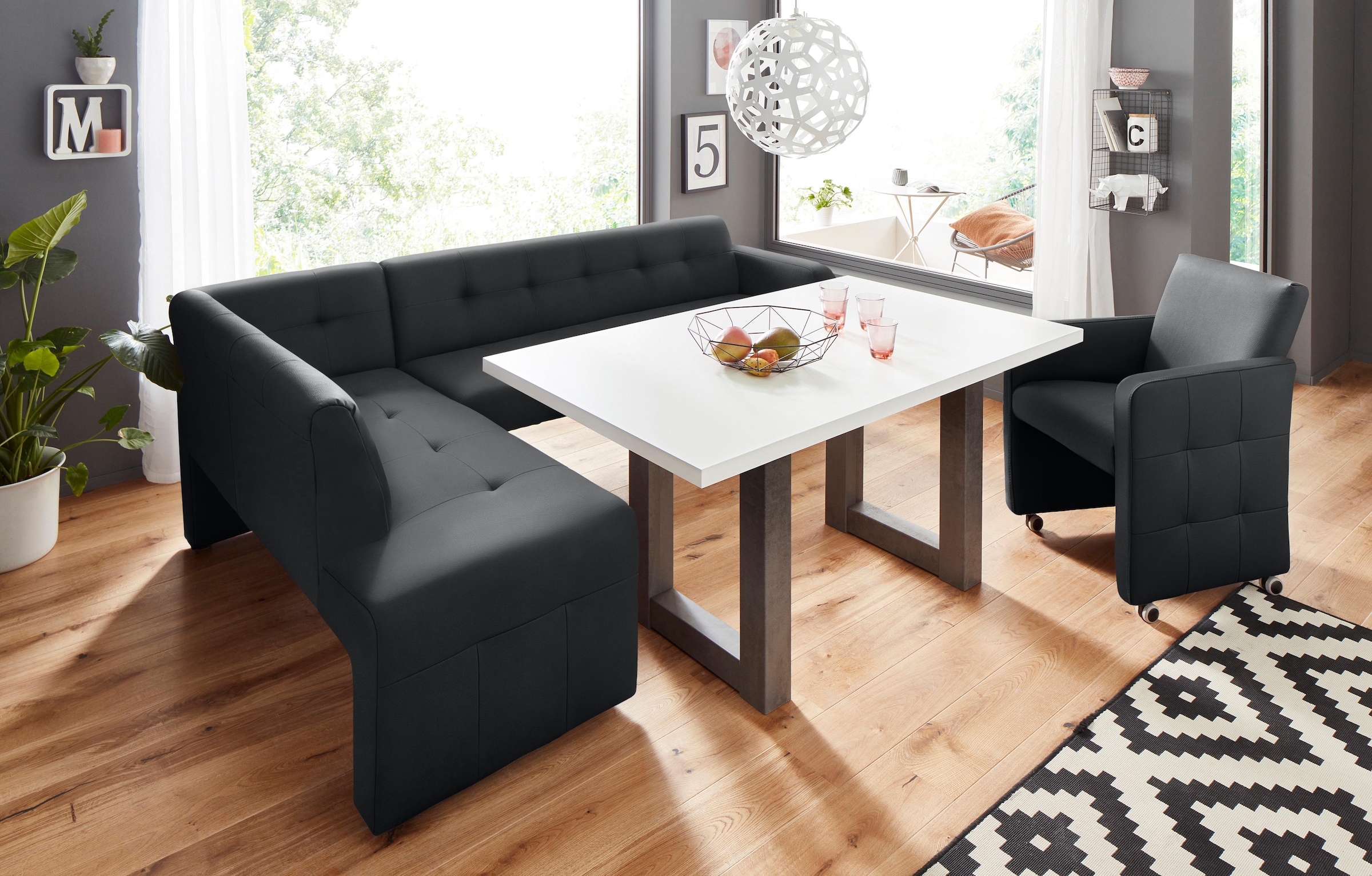exxpo - sofa fashion Eckbank »Barista mit toller Detailverarbeitung, hohe Bodenfreiheit«, Komfortsitzhöhe 49cm, Frei im Raum stellbar