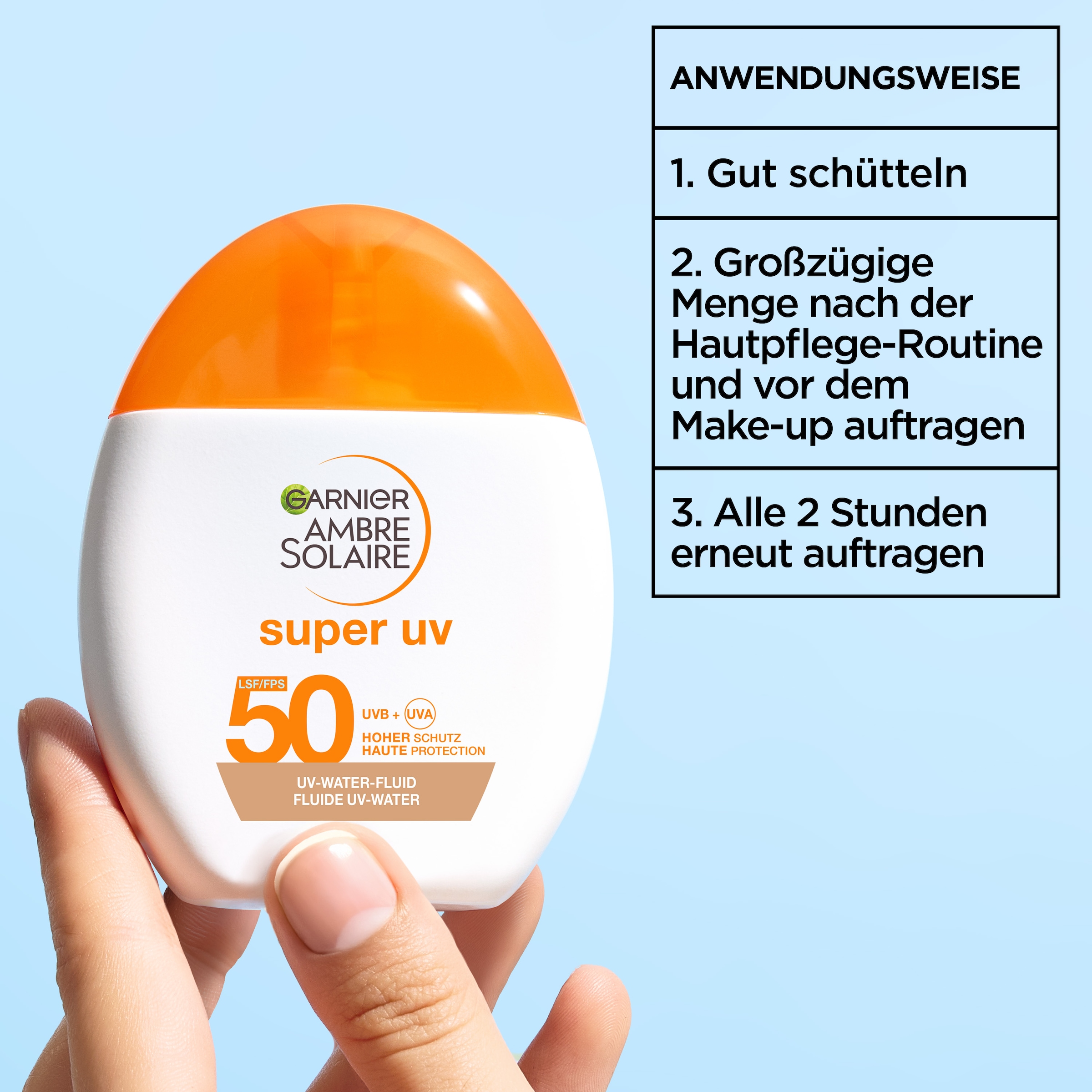 GARNIER Sonnenschutzfluid »Garnier Super UV UV-Water-Fluid Glow LSF 50« für das Gesicht, leichte Fluid-Textur, mit LSF 50