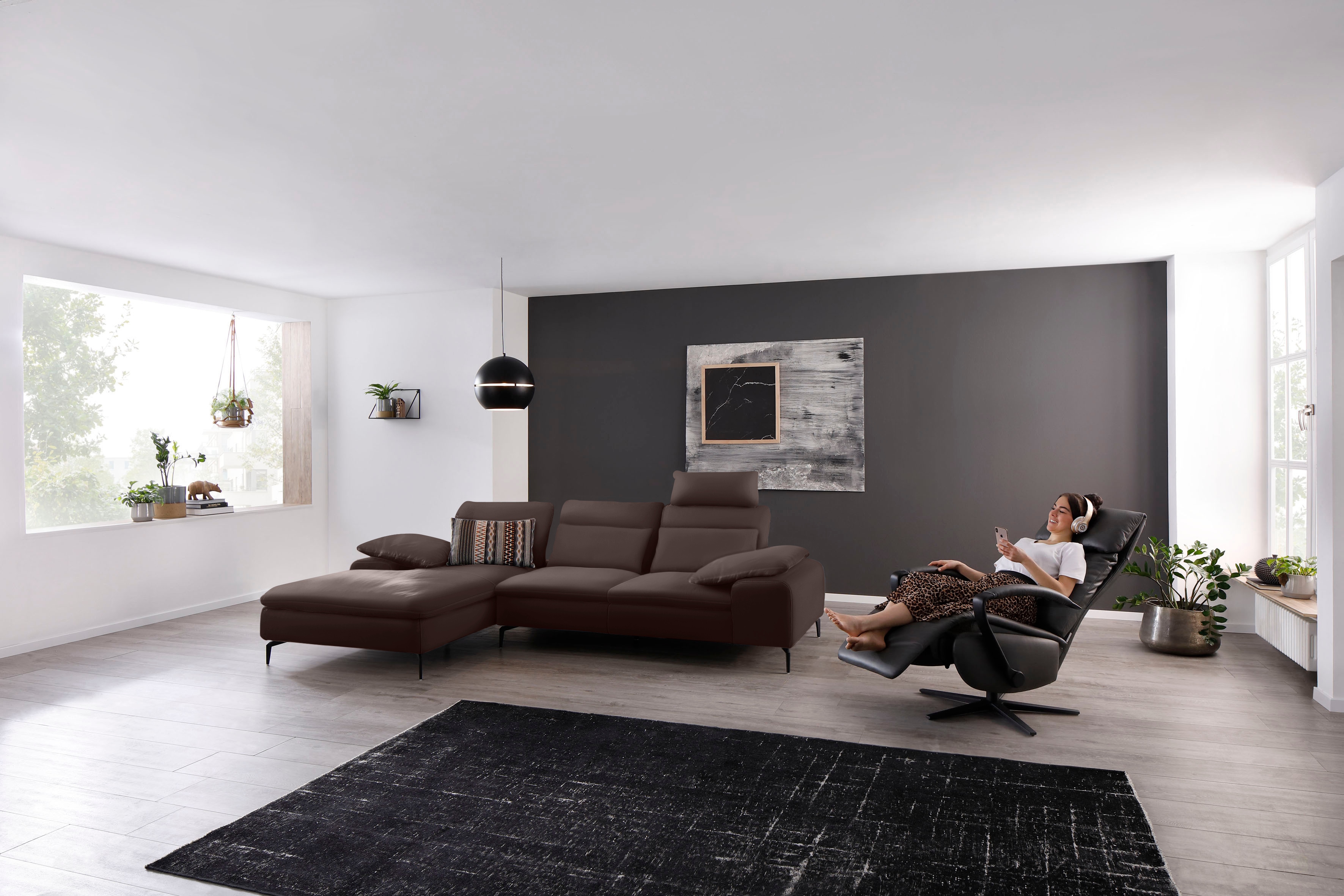 W.SCHILLIG Ecksofa "valentinoo, Designsofa, bequem, elegant und zeitlos, L-Form" inklusive Hocker, mit Sitztiefenverstellung, Breite 299 cm
