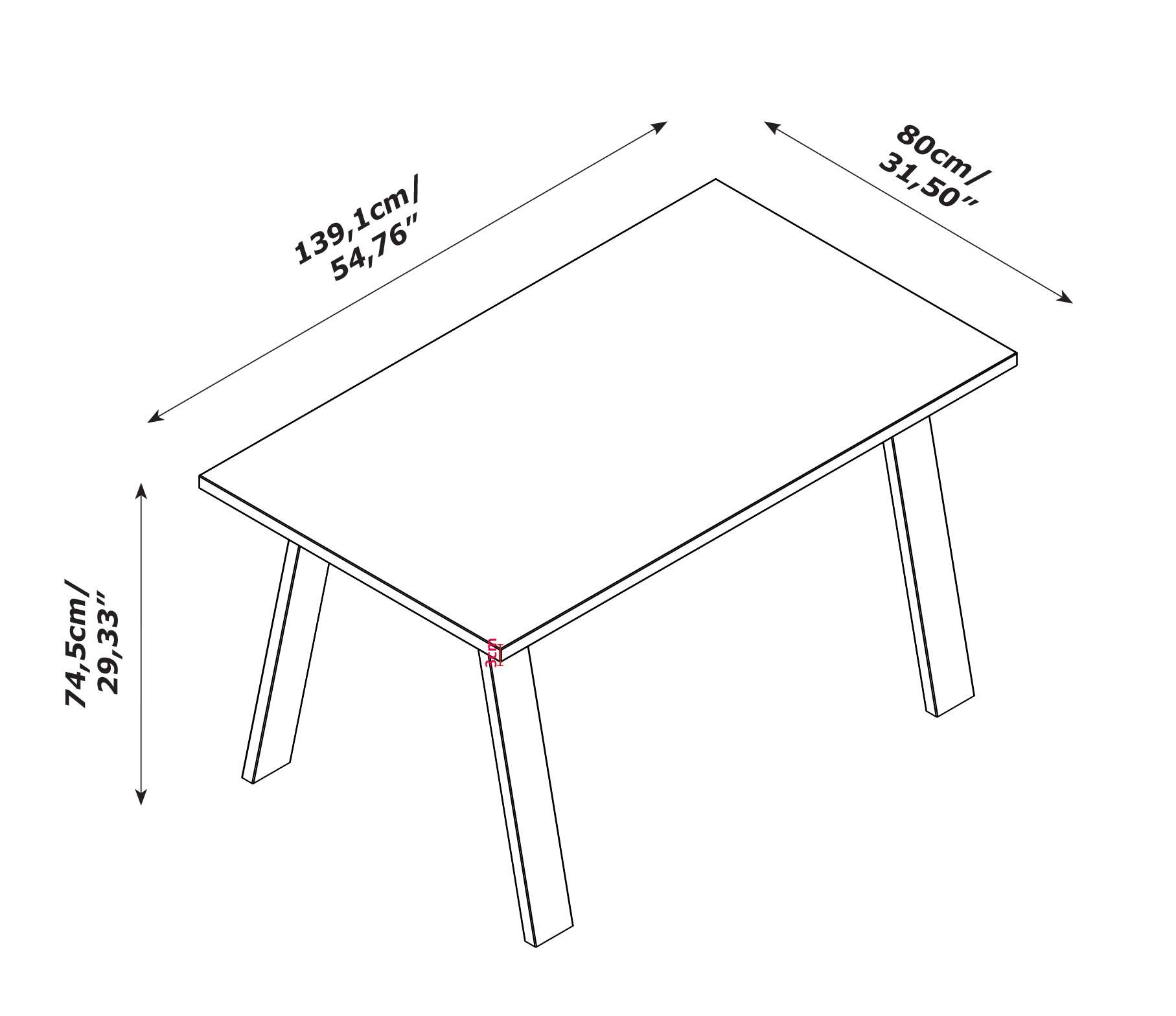 Composad Schreibtisch »Davinci«, mit 2 Metallbeinen,Gesamtmaß B/T/H:140,5x80x75 cm