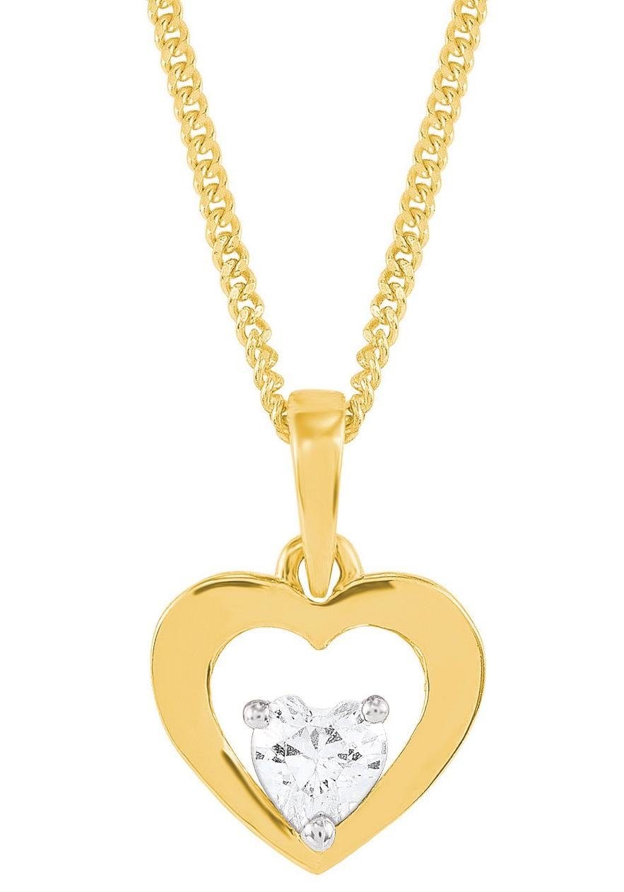 Kette mit Anhänger AMOR "Schmuck Geschenk Halskette Herz LIEBE", gold (gelbgoldfarben, weiß), Halsketten, Damen, Gelbgold 375, mit Zirkonia (synth.) 9