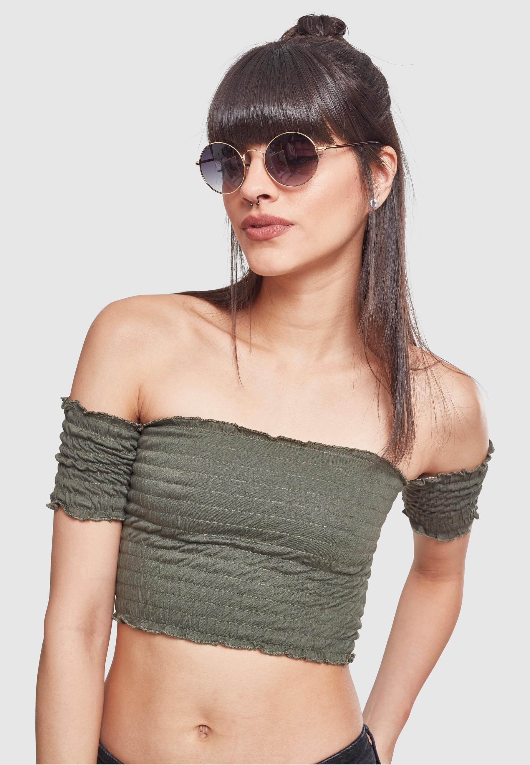 URBAN CLASSICS Muskelshirt »Urban Classics Damen Ladies Cropped Cold Shoulder Smoke Top«, (1 tlg.)