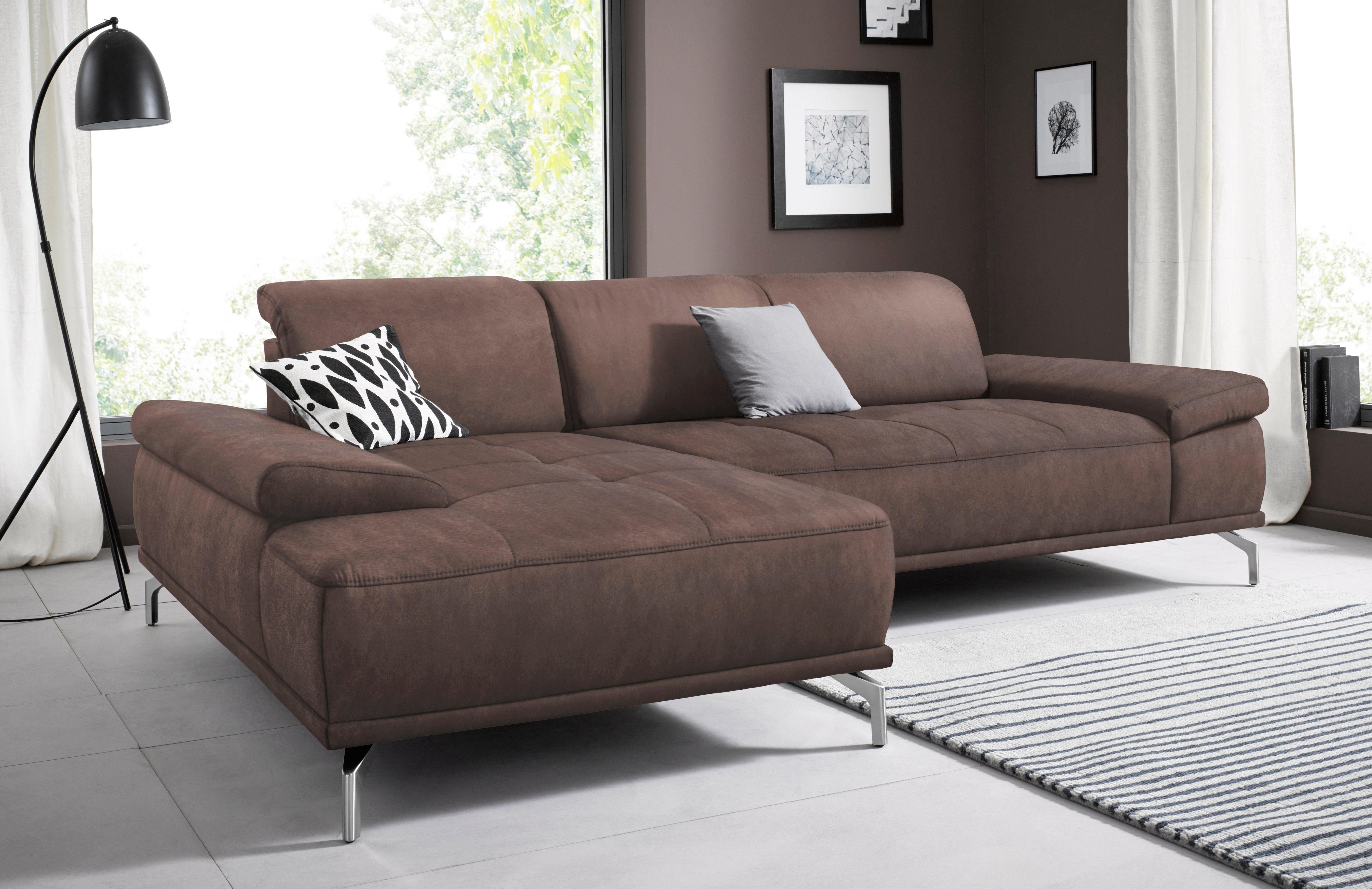 OTTO home Ecksofa "Caluna, L-Form, B:280cm, Federkern, in Stoff und Leder" Inkl.Sitztiefenverstellung, wahlweise mit Kopf- und Armteilverstellung