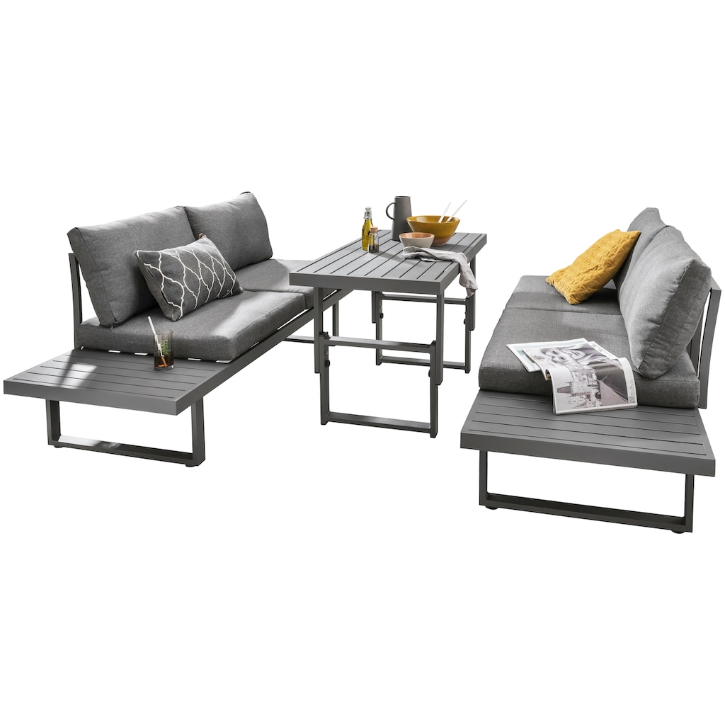 Destiny Gartenlounge-Set »SEA POINT«, (Set, 15 tlg.), Ecklounge, variabel, Tisch verstellb. 110 x 58 x 45/68 cm