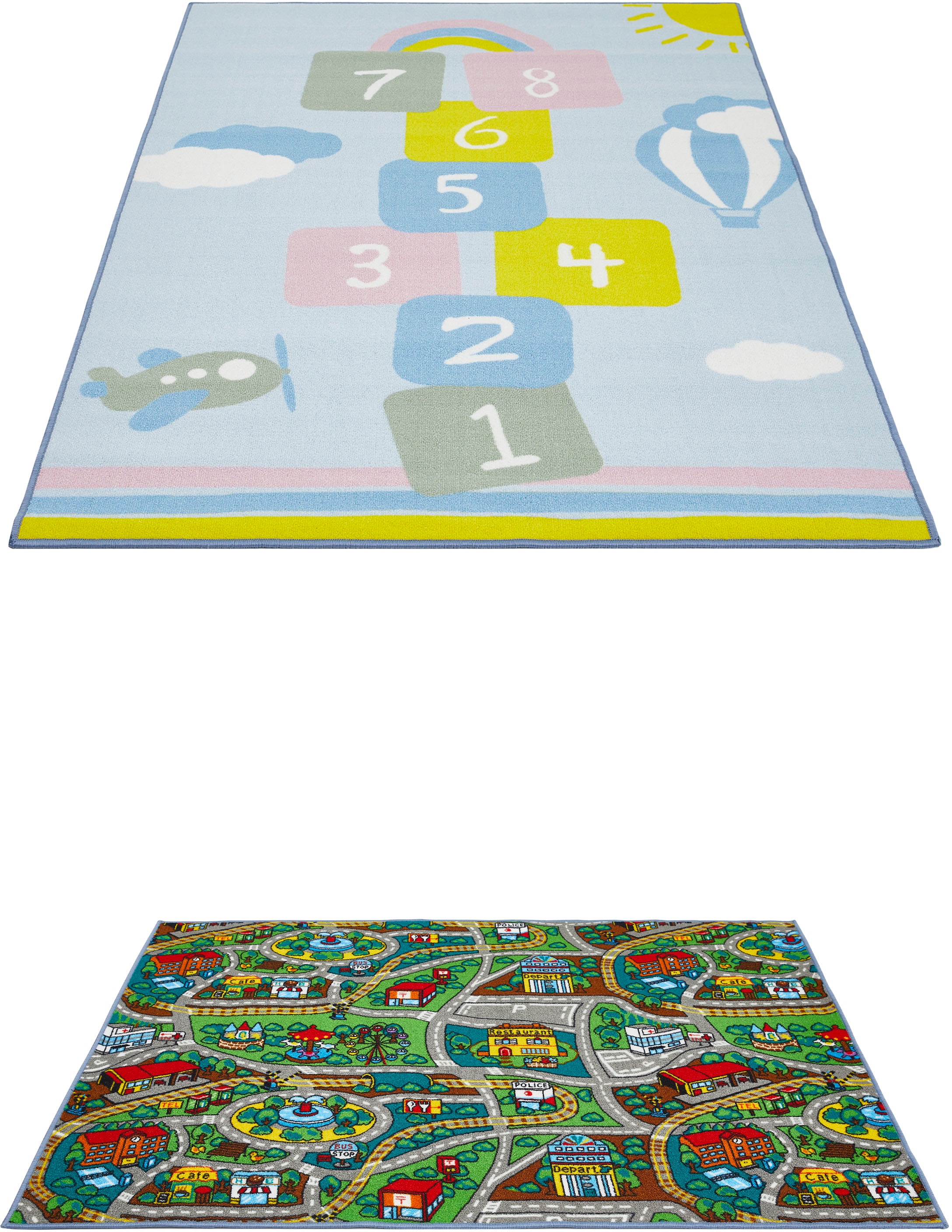 Kinderteppich ANDIAMO "Duo" Gr. 3, bunt (multi), B:133cm H:10mm L:190cm, Kunstfaser, Teppiche, Kinderteppich, Spielteppich, Straßenteppich, beidseitig verwendbar, Hüpfkästchen