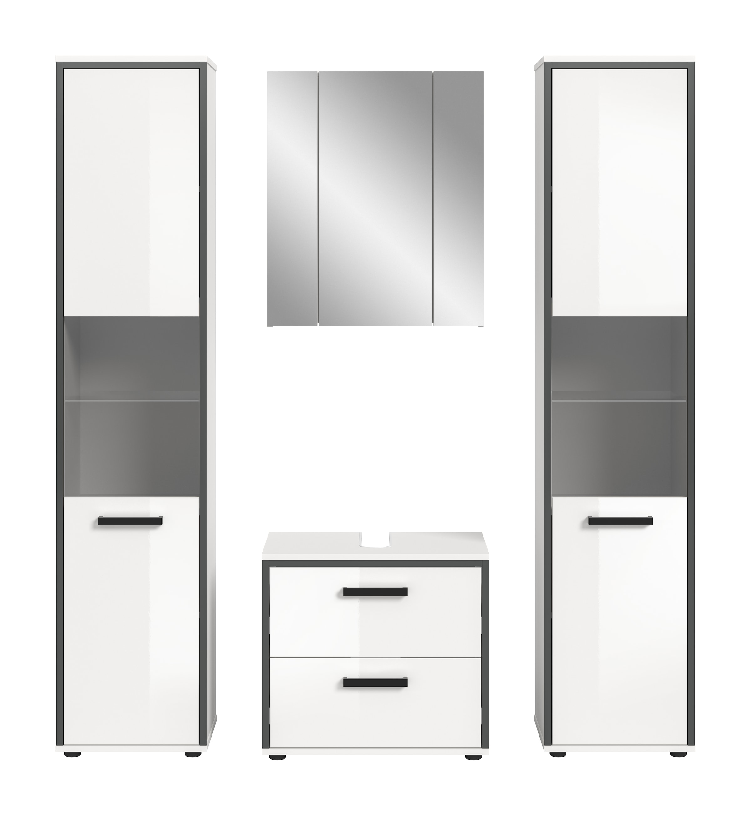 welltime Badmöbel-Set »KAJO, 4-tlg. Badkombination, weiß hochglanz« Set, Set, best. aus:2Hochschränken, 1 WBU, 1 Spiegelschrank, 4 Stk. tlg.