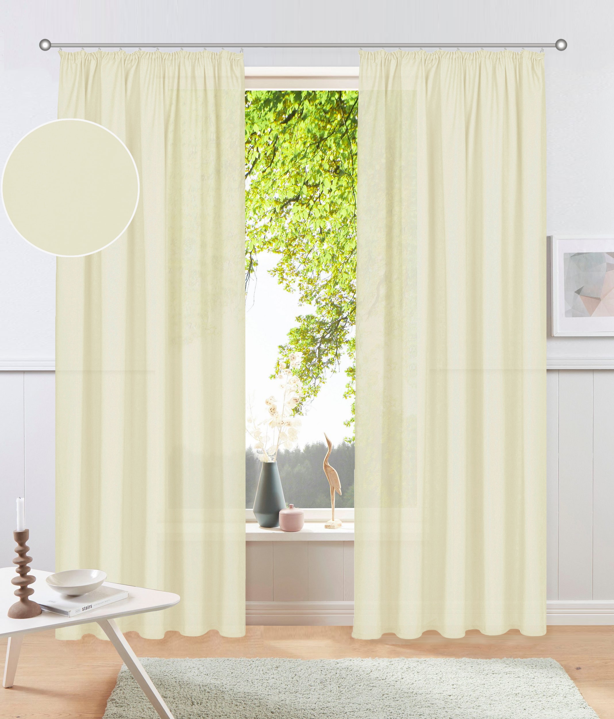 OTTO home Vorhang "Raja, Gardinen mit Kräuselband, Vorhänge Wohnzimmer" Kräuselband 2 Stk. tlg. 2er-Set, Bestseller, einfarbig, modern, pflegeleicht, Mikrofaser