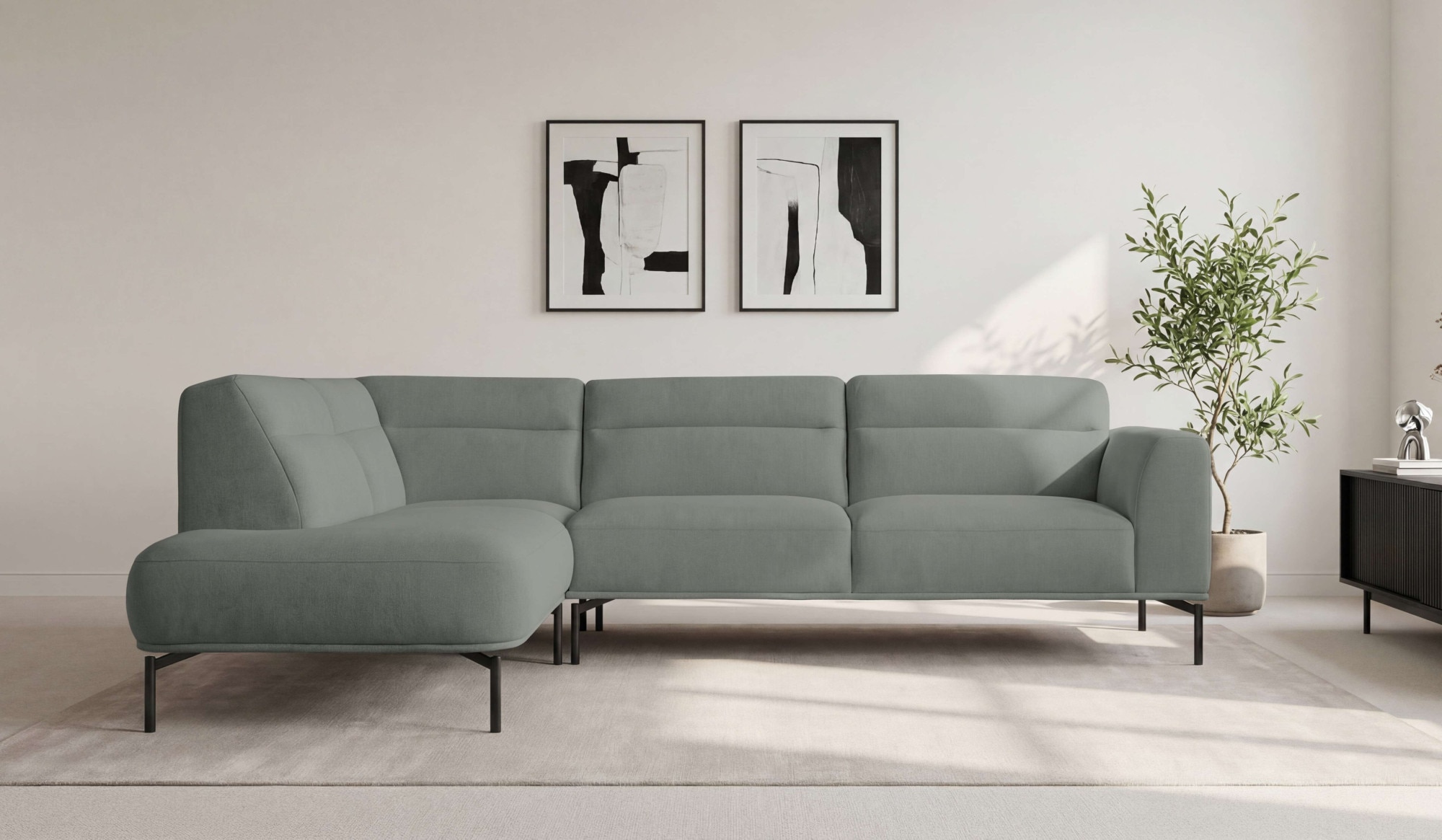 OTTO home Ecksofa »Nennor, weiches Chenille« Breite 278 cm, Wellenunterfederung, schwarze Metallfüße