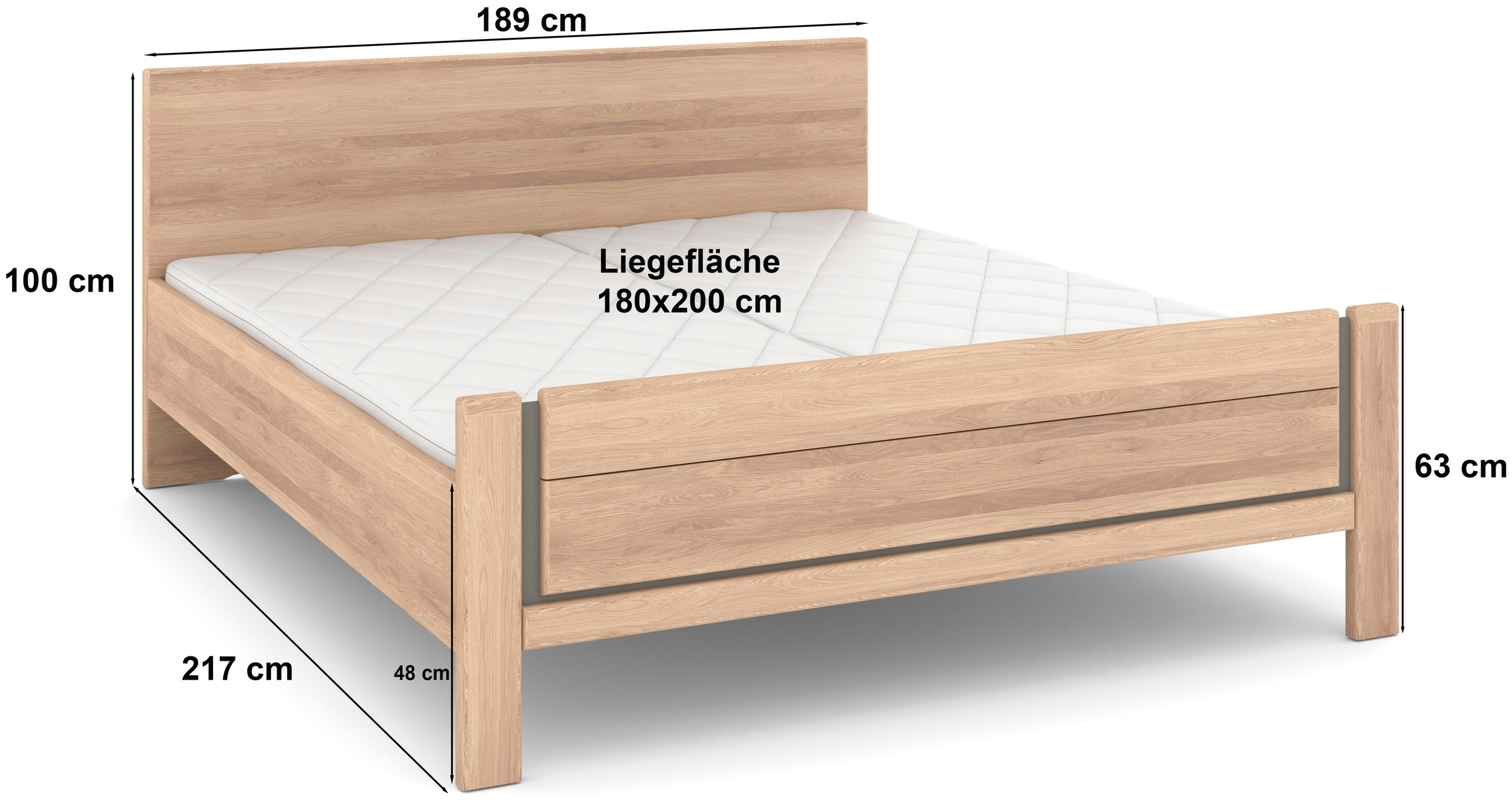 Musterring Holzbett »Sorrent, Bettgestell, Bettrahmen, teilmassiv Eiche«, (MADE IN GERMANY), Eiche teilmassiv, Liegehöhenverstellung, Stollenfußteil