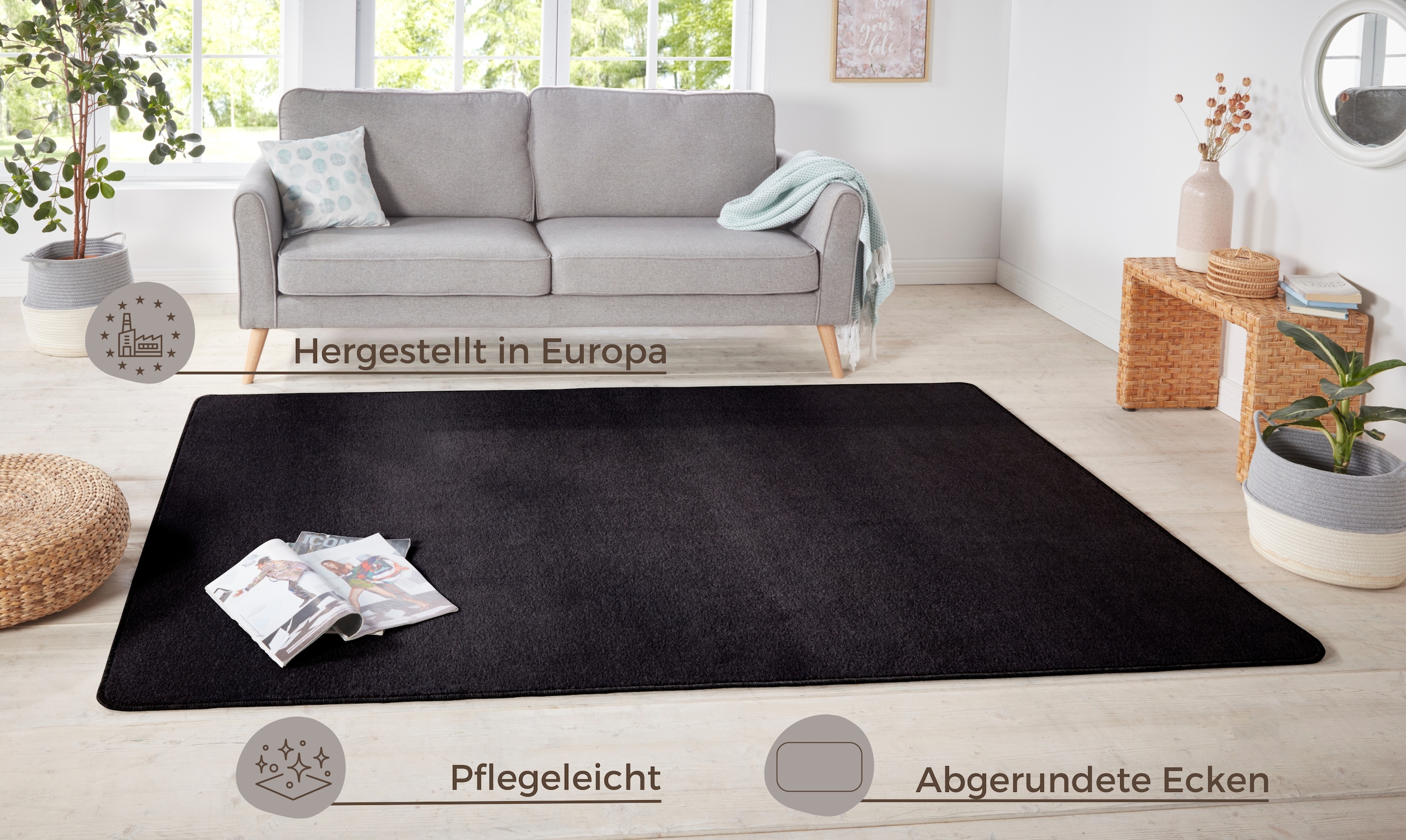 HANSE Home Teppich »Shashi«, rechteckig, 8,5 mm Höhe, Kurzflor, Unifarben, Läufer, weich, Esszimmer, Kinderzimmer, Flur