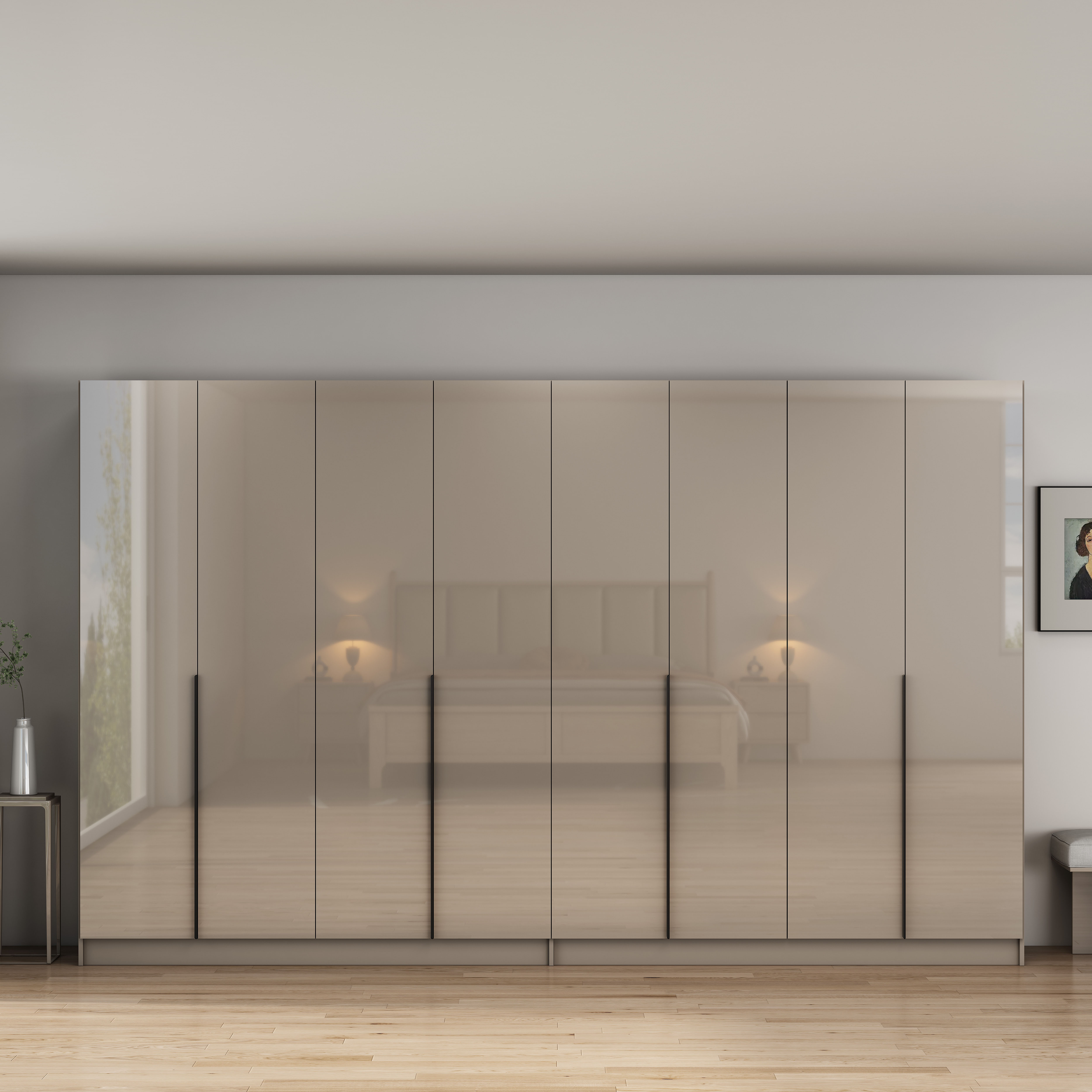 OTTO home Kleiderschrank "Annor Schlafzimmerschrank Breite 323 cm hochglanz Schrank Garderobe" Drehtürenschrank mit perfekter Innenausstattung - elegante Türgriffe