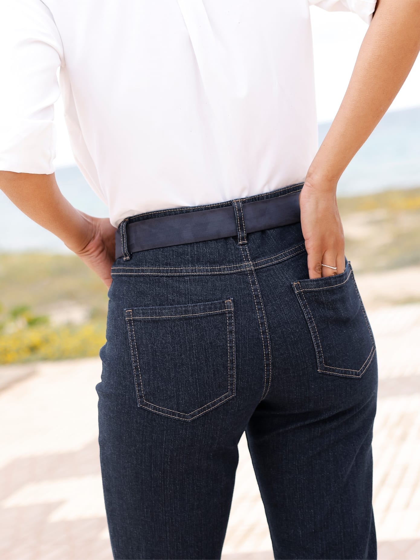 5-Pocket-Jeans CASUAL LOOKS, Damen, Gr. 50, Normalgrößen, blau (dunkelblau), 99% Baumwolle, 1% Elasthan, unifarben, lang, Jeans 5-Pocket-Jeans