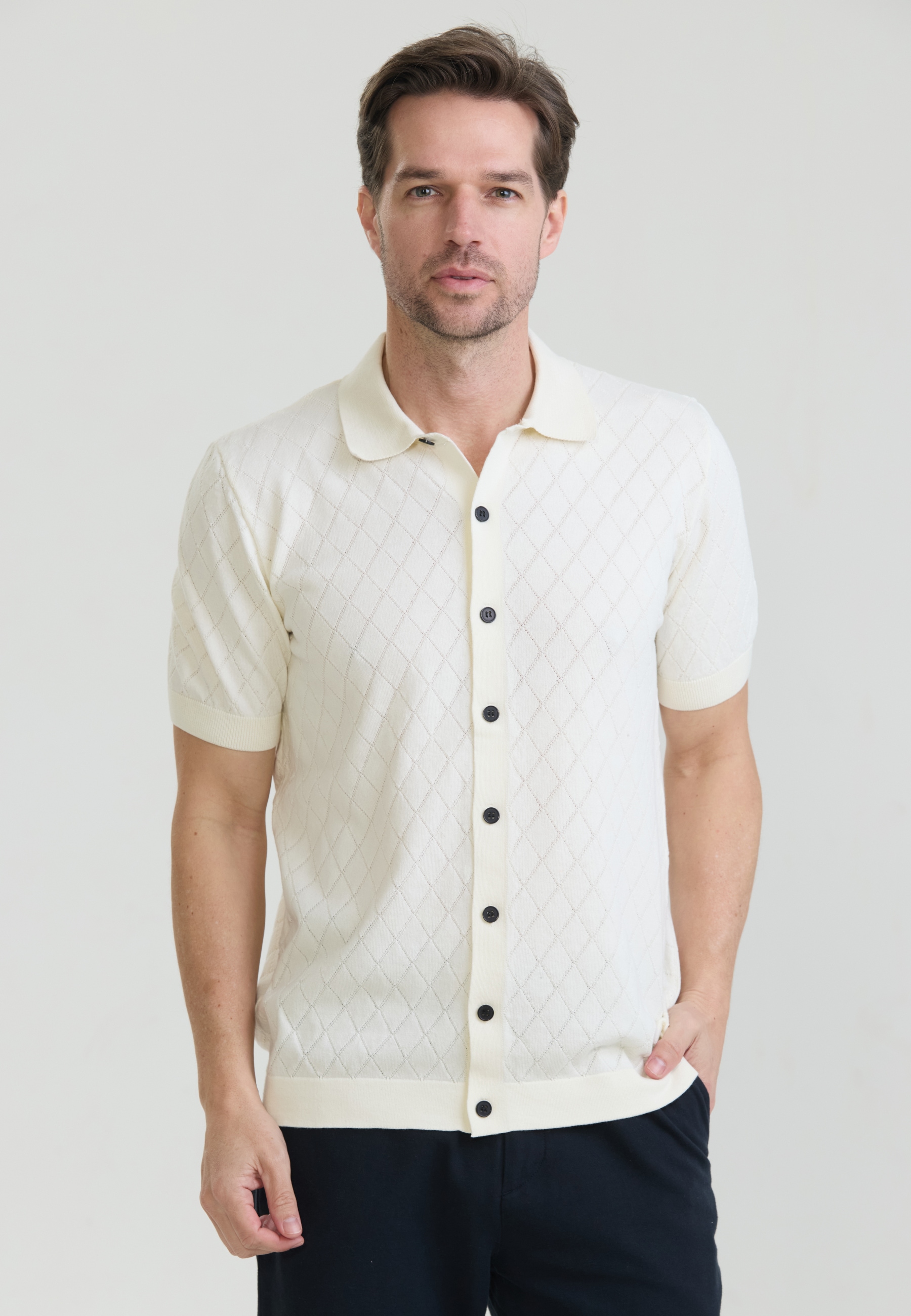 Felix Hardy "Kurzärmeliges Basic-Strickhemd mit Knöpfen"