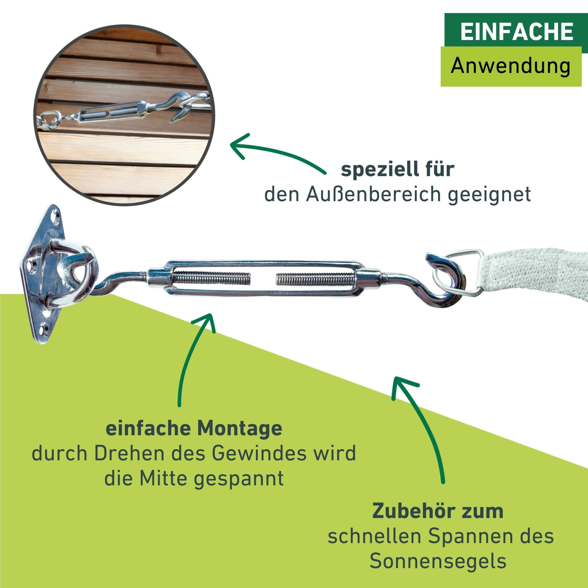 Windhager Seilspanngarnitur »Spannanker aus Edelstahl, zum Spannen von Sonnensegel« Segelspanner mit 2 Haken, 29 cm, Tragkraft max. 80 kg
