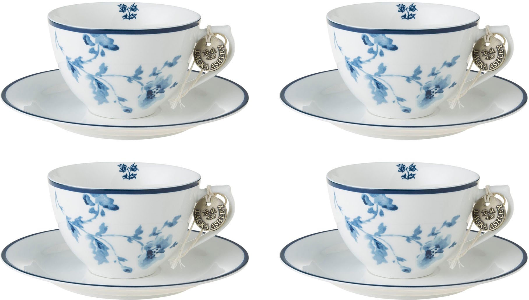 LAURA ASHLEY BLUEPRINT COLLECTABLES Cappuccinotasse "China Rose", (Set, 8 tlg., 4 Cappuccinotassen und 4 Unterteller), 4