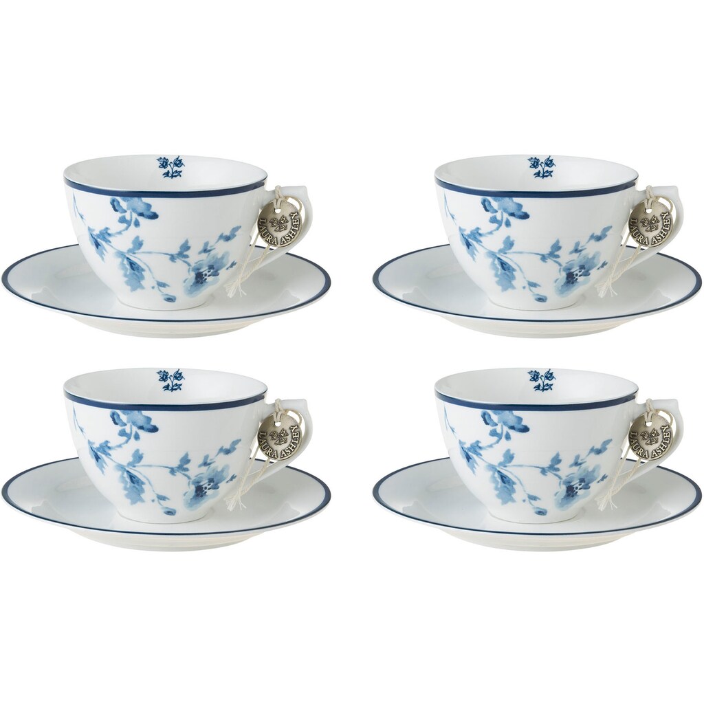 LAURA ASHLEY BLUEPRINT COLLECTABLES Cappuccinotasse »China Rose«, (Set, 8 tlg., 4 Cappuccinotassen und 4 Unterteller), 4 Tassen, 4 Untertassen