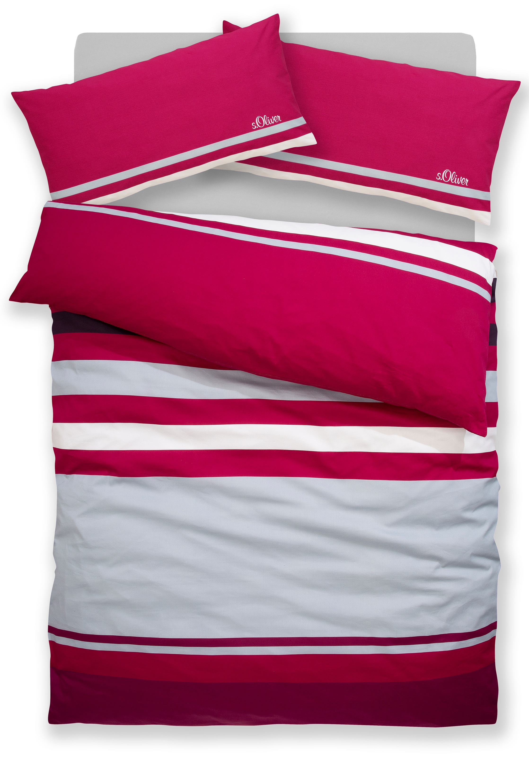 Thumbnail - s.Oliver Bettwäsche "Fenja in Gr. 135x200 oder 155x220 cm" 2 Stk. tlg. gestreifte Bettwäsche, mit GRATIS-Zugabe: 2x Kiss...