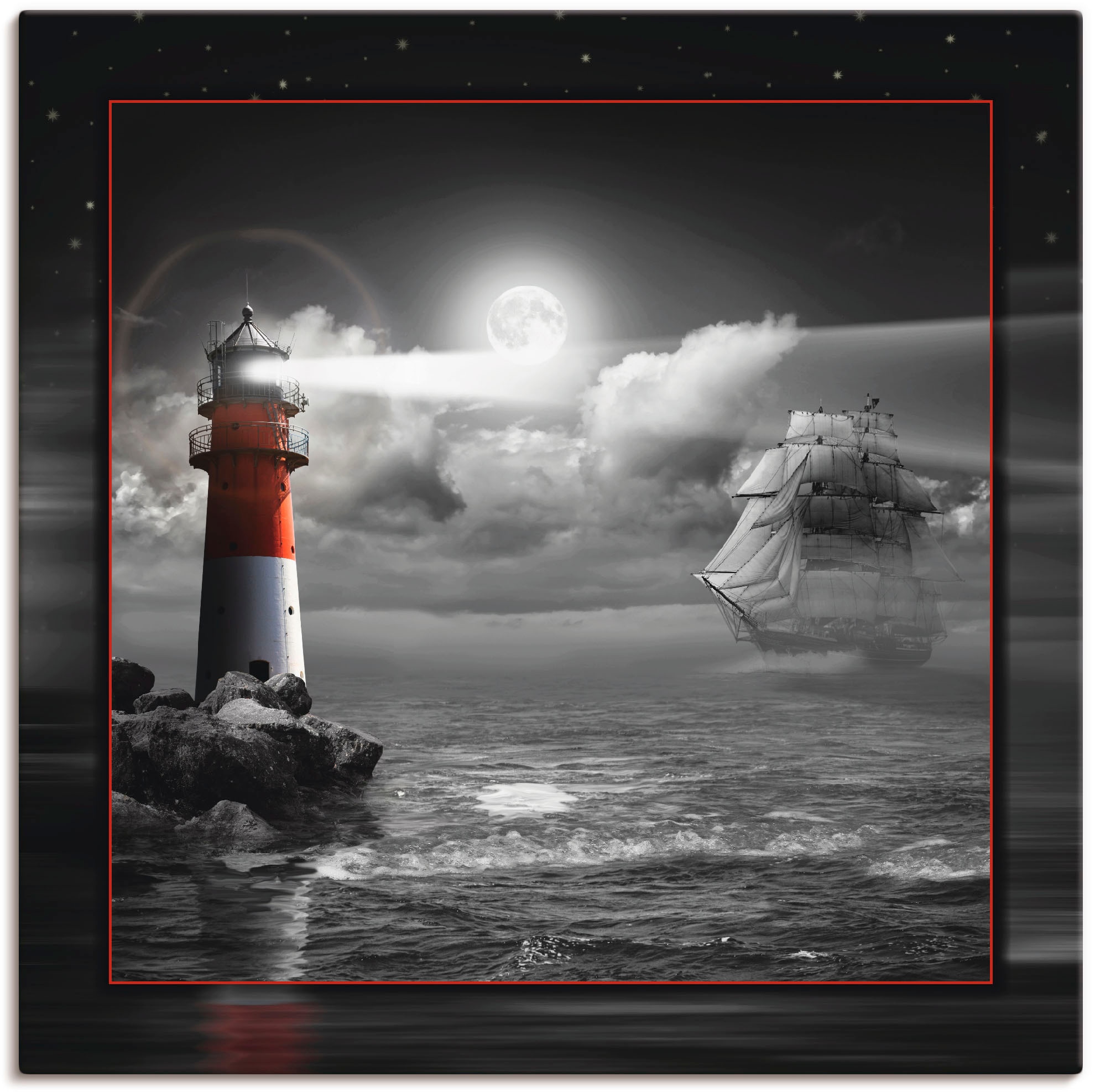 Artland Wandbild "Leuchtturm und Segelschiff im Mondschein" Küste 1 Stk. tl günstig online kaufen
