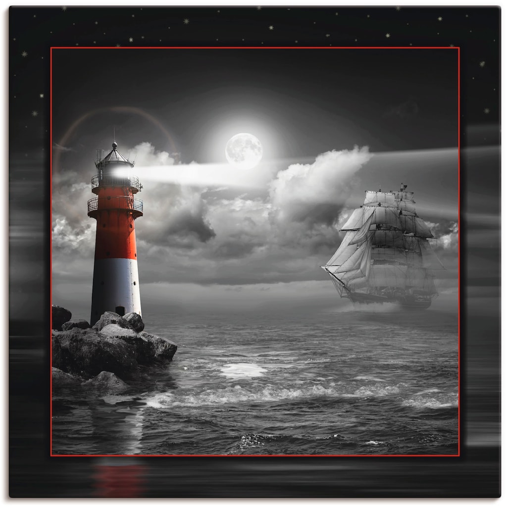 Artland Wandbild »Leuchtturm und Segelschiff im Mondschein«, Küste, (1 St.)