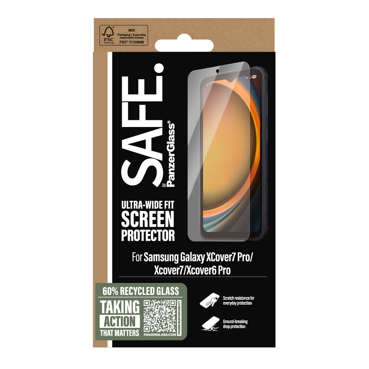 •	SAFE by PanzerGlass Displayschutzglas »Displayschutz Ultra-Wide Fit für Samsung Galaxy XCover7/XCover7 Pro«, für Samsung Galaxy XCover6-Samsung Gala, Displayschutzfolie, Schutzfolie, Bildschirmschutz, kratz- & stoßfest