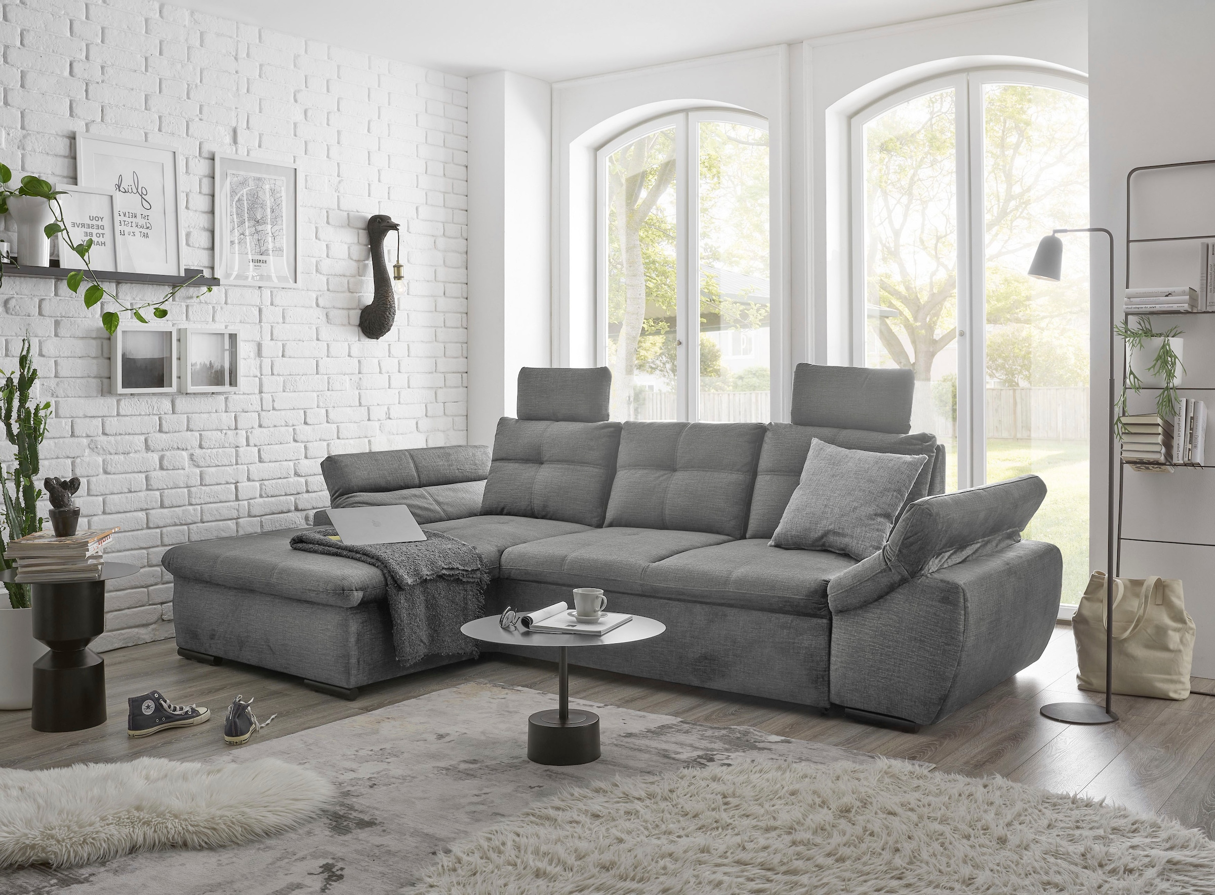 ED EXCITING DESIGN Ecksofa »Alija L-Form«, mit Bettfunktion, Armteilverstellung & Kopfstützen